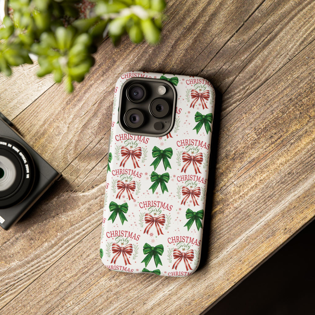 Girly Christmas Coquette Bows Pastel Phone Case for iPhone 17 16 15 23 Samsung, and Pixel | Stylish Protective Cover Gift for Her Perfect for Floral Lover