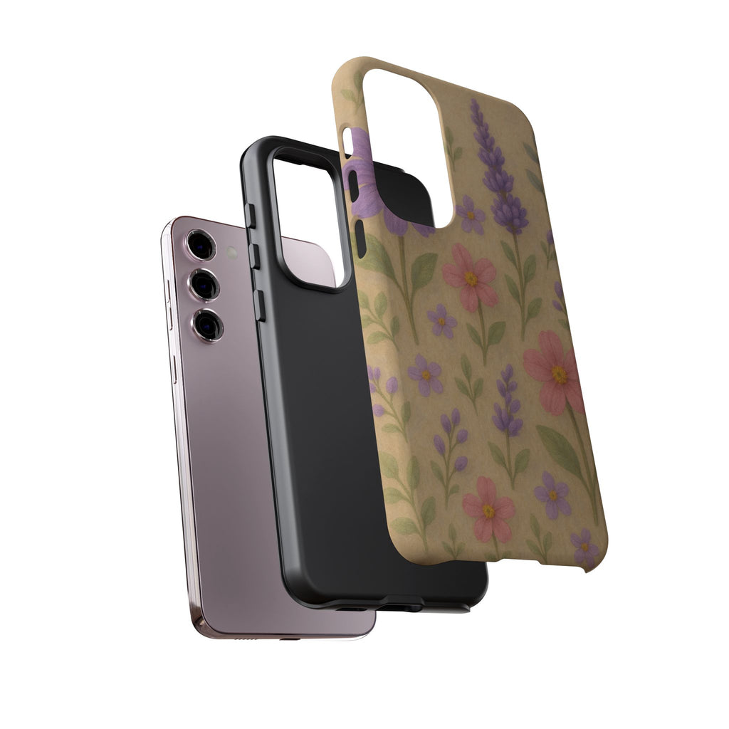 3D Illusion Wildflower Phone Case Cute Pastel Floral Design in Lavender, Pink, Mint Green – Aesthetic Protective Case for iPhone and  Android
