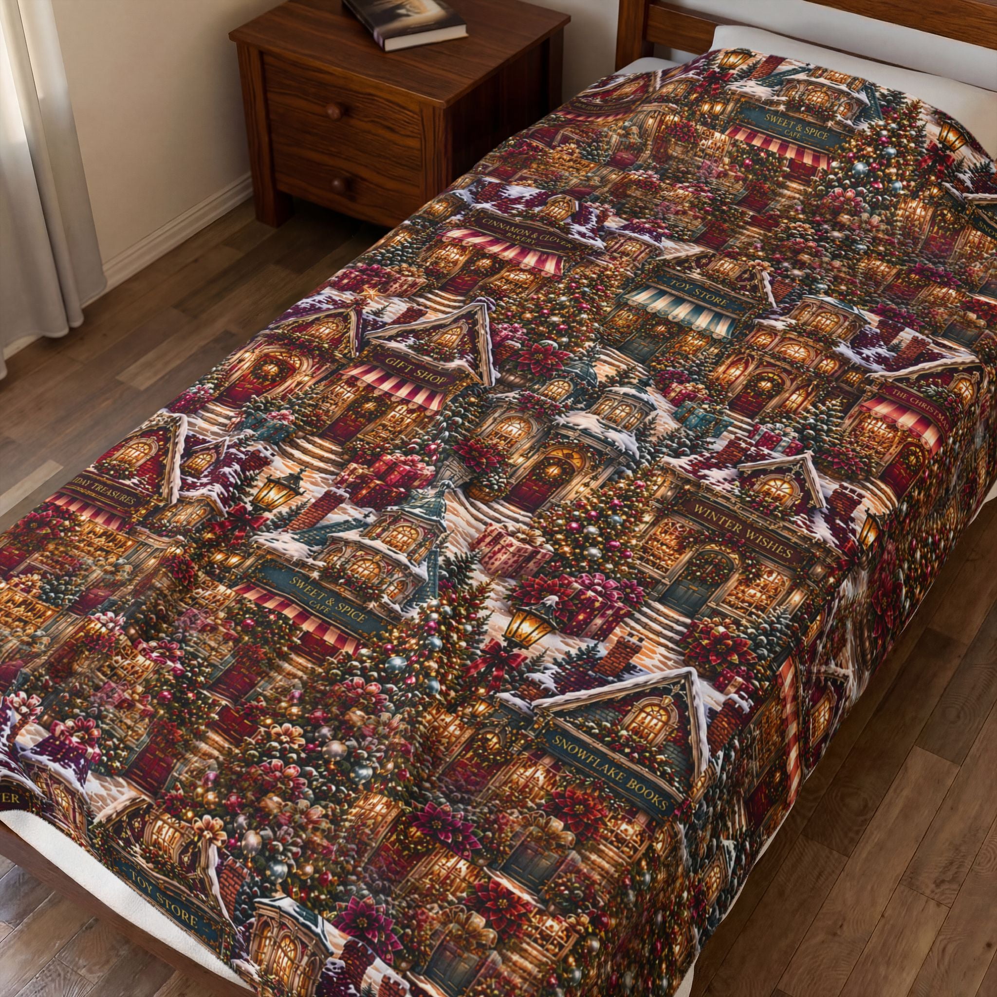 Cozy Christmas Village Velveteen Plush Blanket — Festive Holiday Cottage Throw Perfect Gift