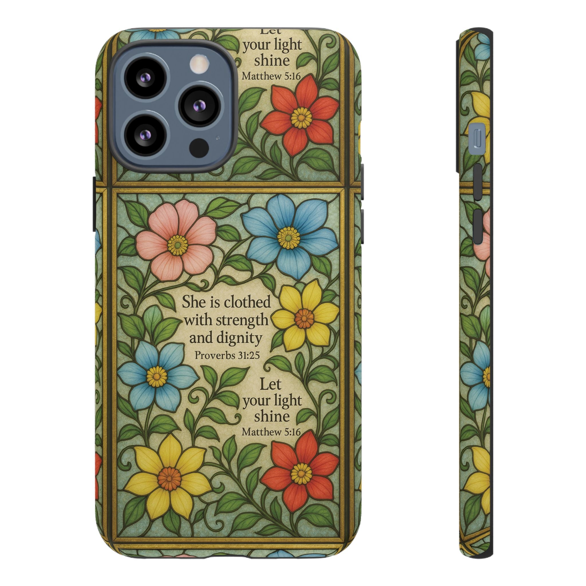 Pastel Floral Stained Glass Bible Verse Phone Case Christian Affirmation, Soft Faith Design, iPhone Samsung Google, Inspirational Gift for HerGift for Christians