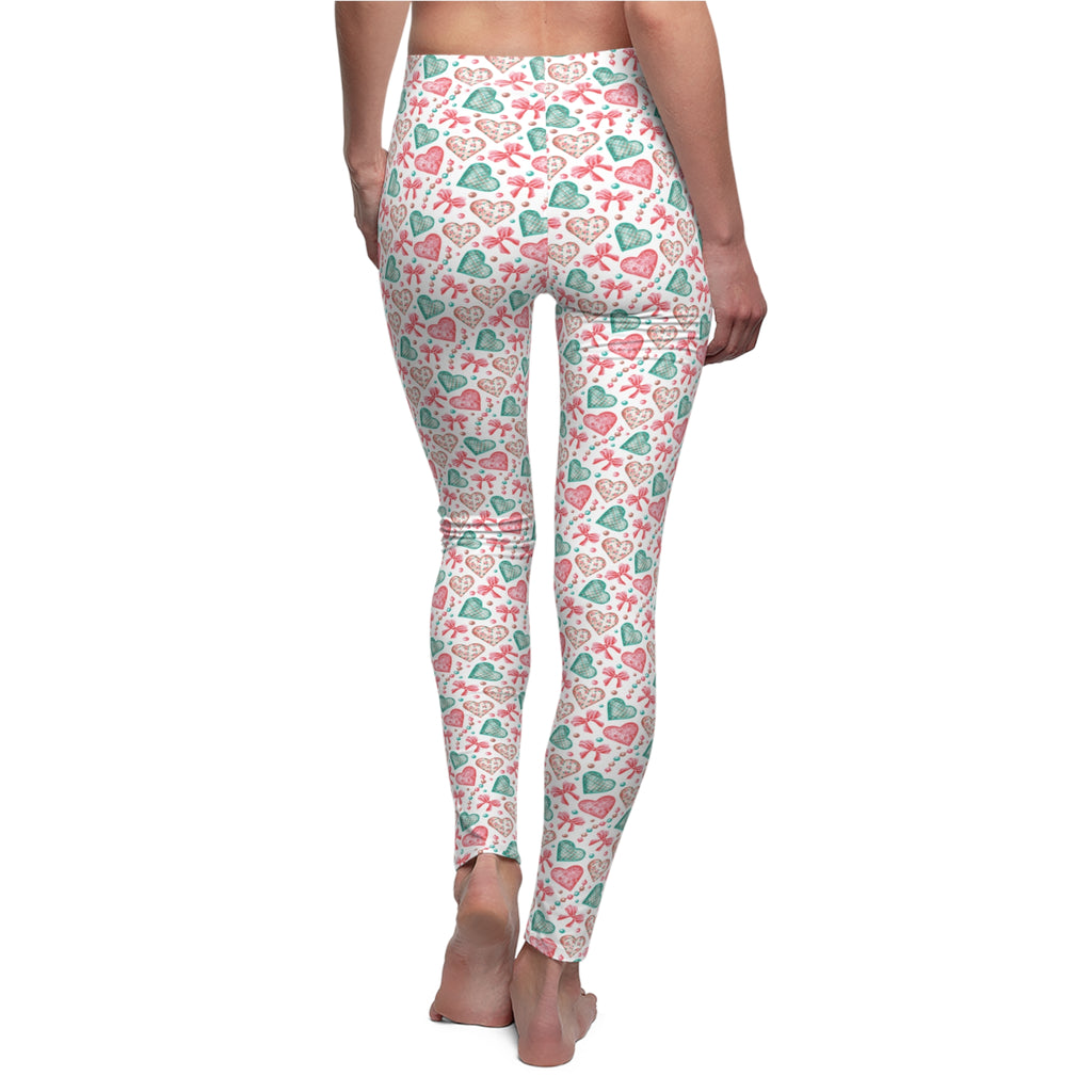 Cute Mint & Pink Hearts Leggings for Women – Comfy, Trendy & Perfect for Valentine’s Day, Yoga, Gym, or Everyday Wear Available in Plus Sizes