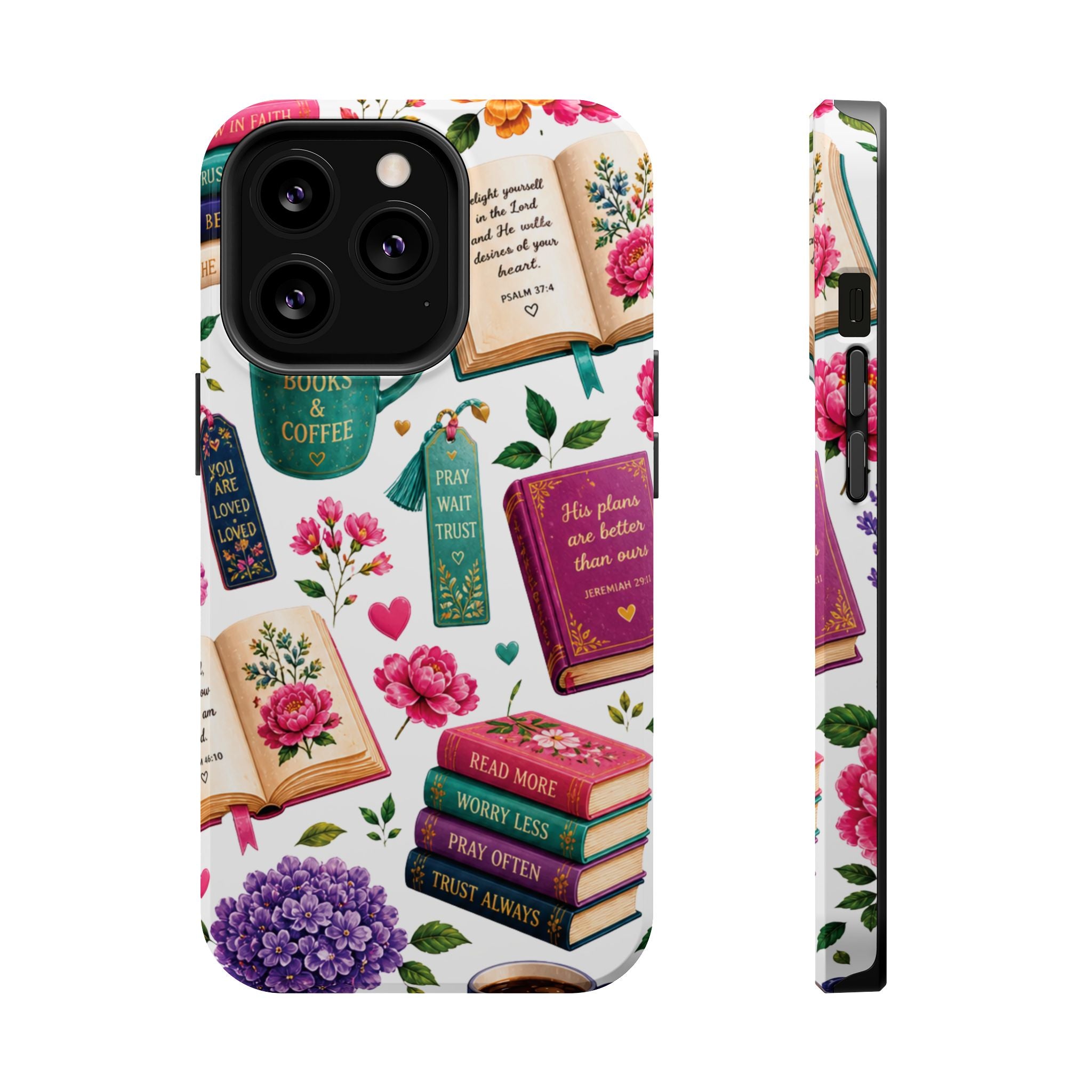 Christian Books & Coffee Phone Case — Magnetic Impact-Resistant Christian Gift