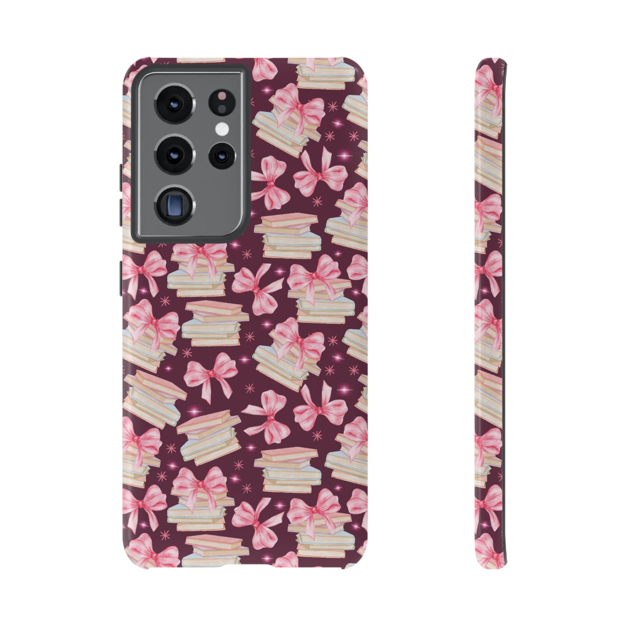 Coquette Pink Bows & Books Phone Case for iPhone 17 and Samsung, Pixel | Stylish Protective Cover Gift for Her Perfect for Floral Lover