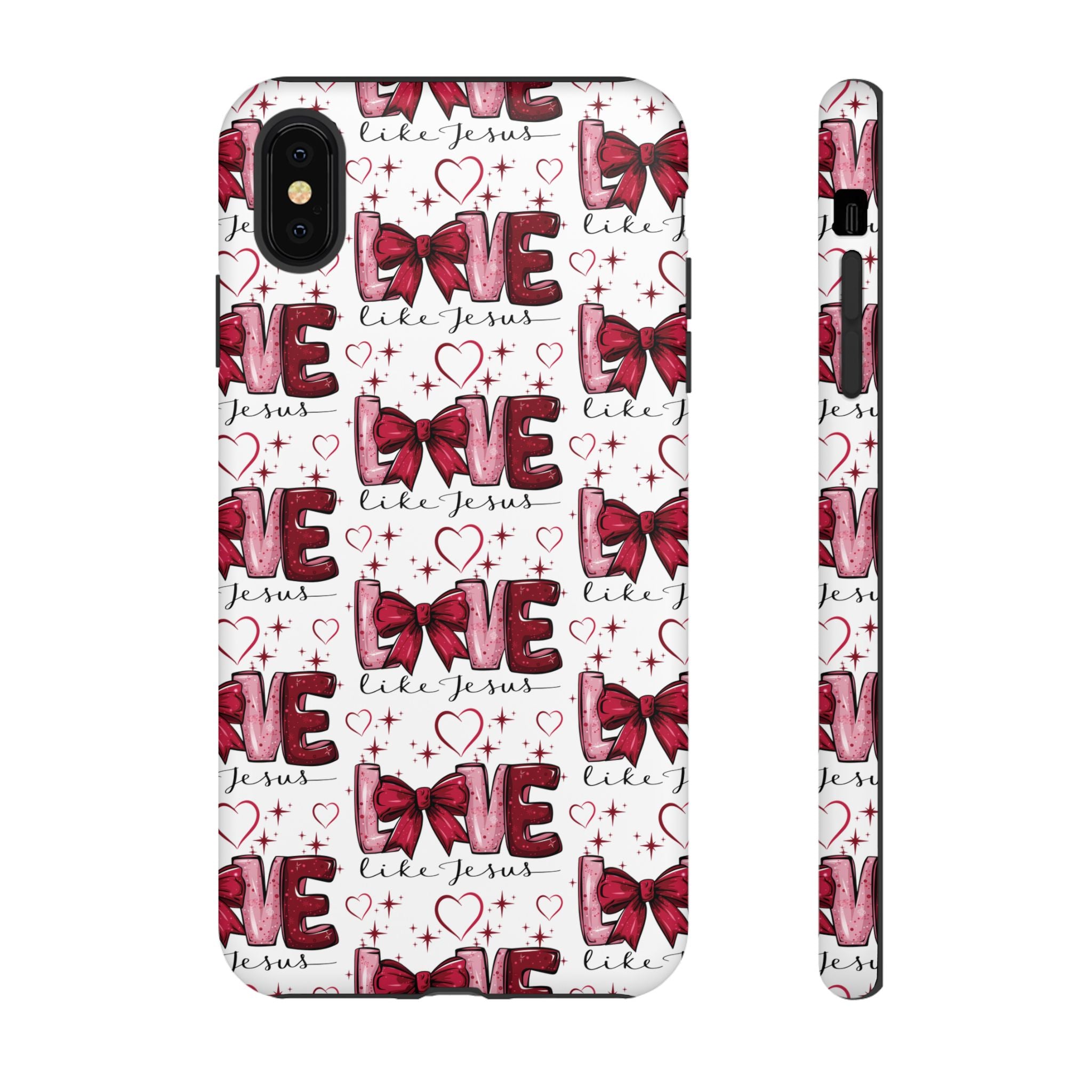 Love Like Jesus Red Bows and Hearts—Tough, Faithful Phone Cases & Religious iPhone Accessories: Protect Your Device & Show Your Faith