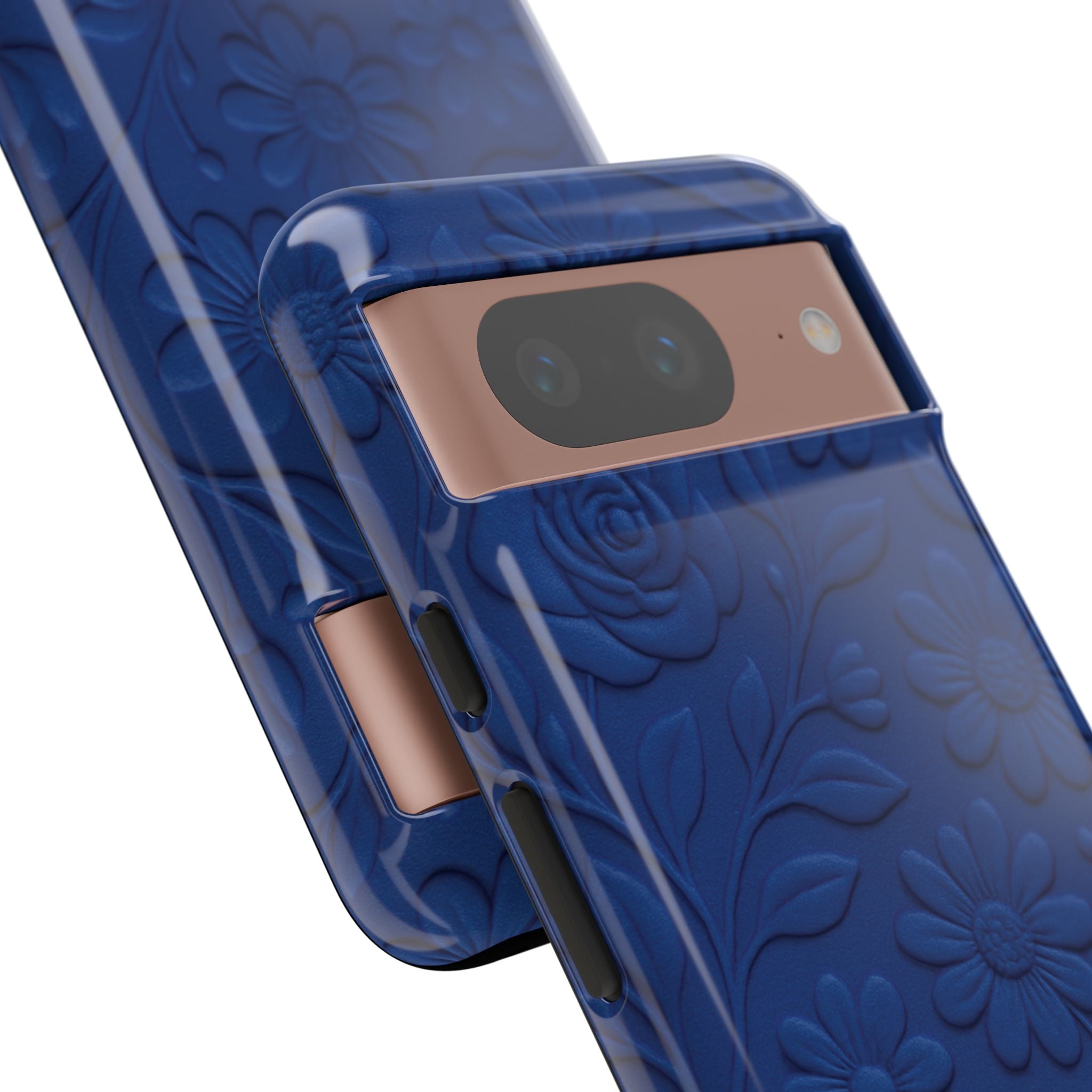 3D Illusion Floral Cobalt Blue Phone Case Elegant Raised Flower Design, Seamless Textured Look, Durable & Stylish Protection for iPhone and Android Models Fits iPhone & Samsung Models