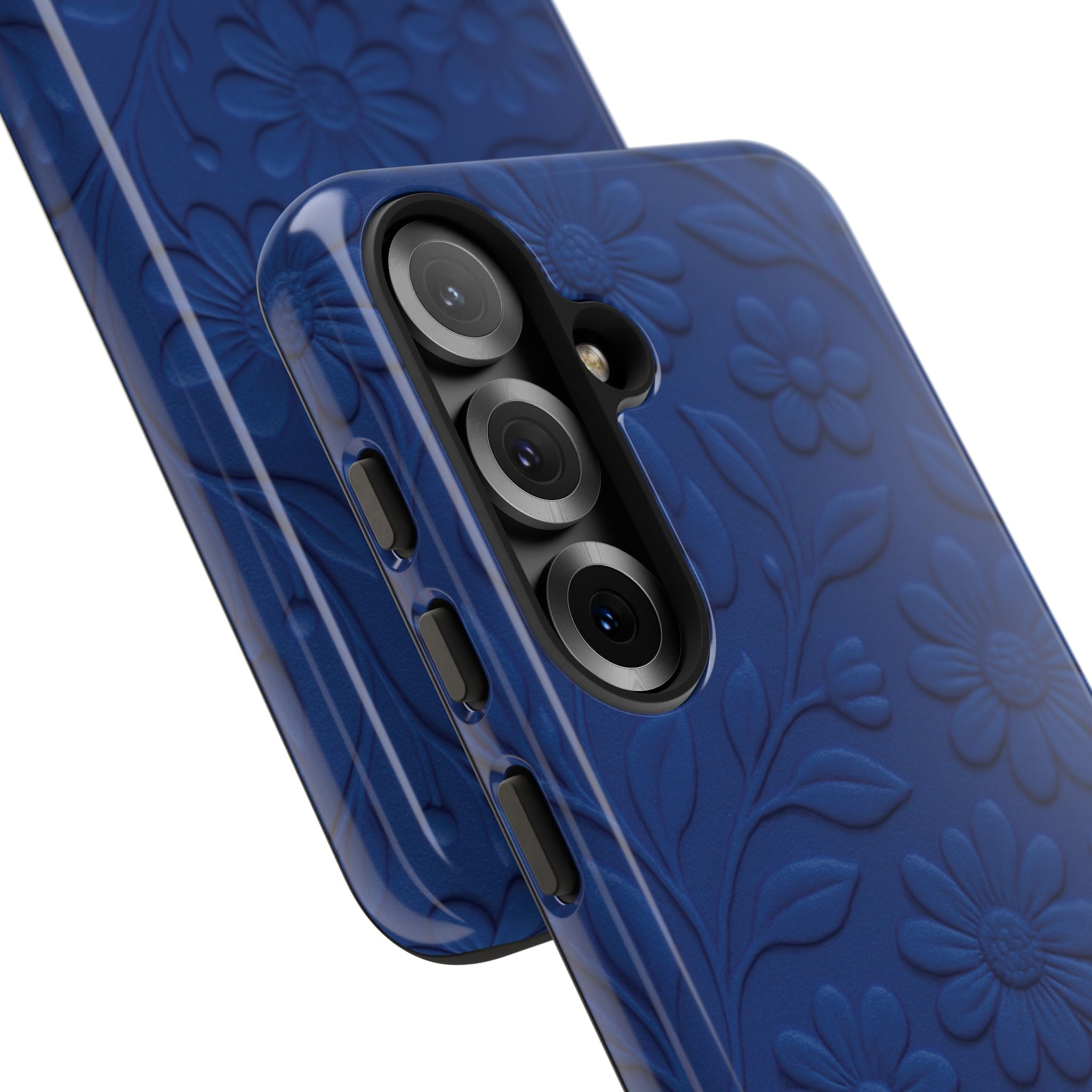 3D Illusion Floral Cobalt Blue Phone Case Elegant Raised Flower Design, Seamless Textured Look, Durable & Stylish Protection for iPhone and Android Models Fits iPhone & Samsung Models