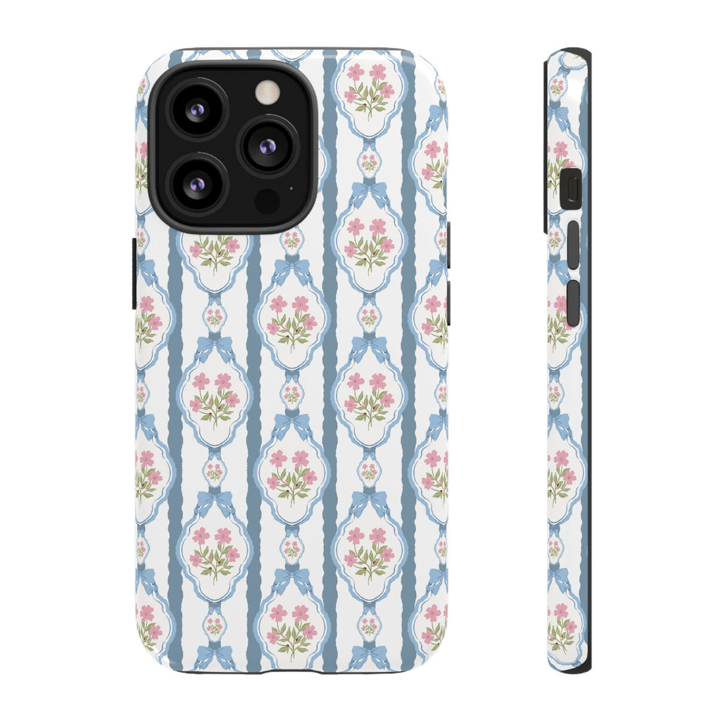 Coque de téléphone Vintage Nœud Bleu et Rose — Motif floral romantique « Tough Cases »