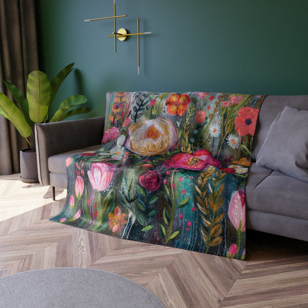 Boho Floral Luxurious Crushed Velvet Blanket 50x60 Inches | Elegant Winter Floral Design in Navy, Amethyst, White & More | Ultra-Soft, Cozy & Stylish for HomeWinter Warmth, Festive Retro-Inspired Perfect for sofas - MRSBYVALLE