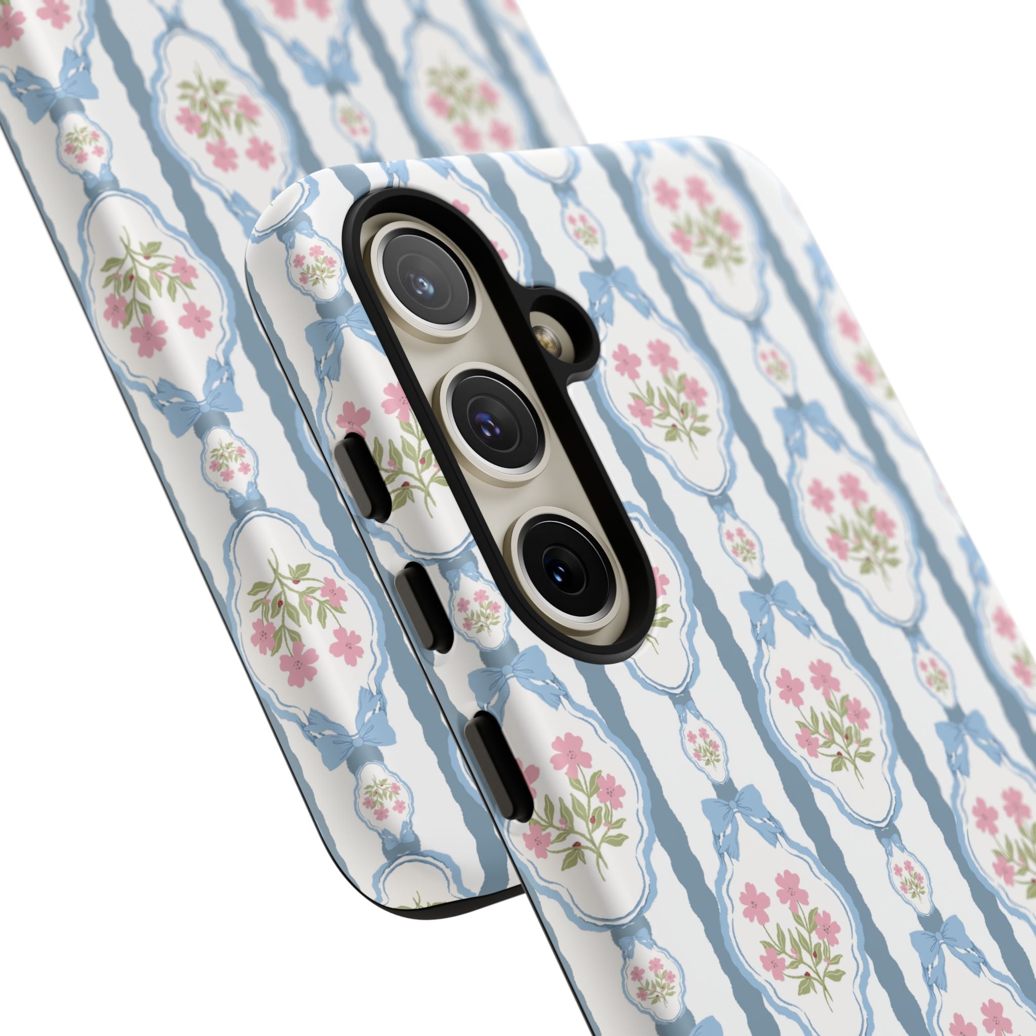 Coque de téléphone Vintage Nœud Bleu et Rose — Motif floral romantique « Tough Cases »