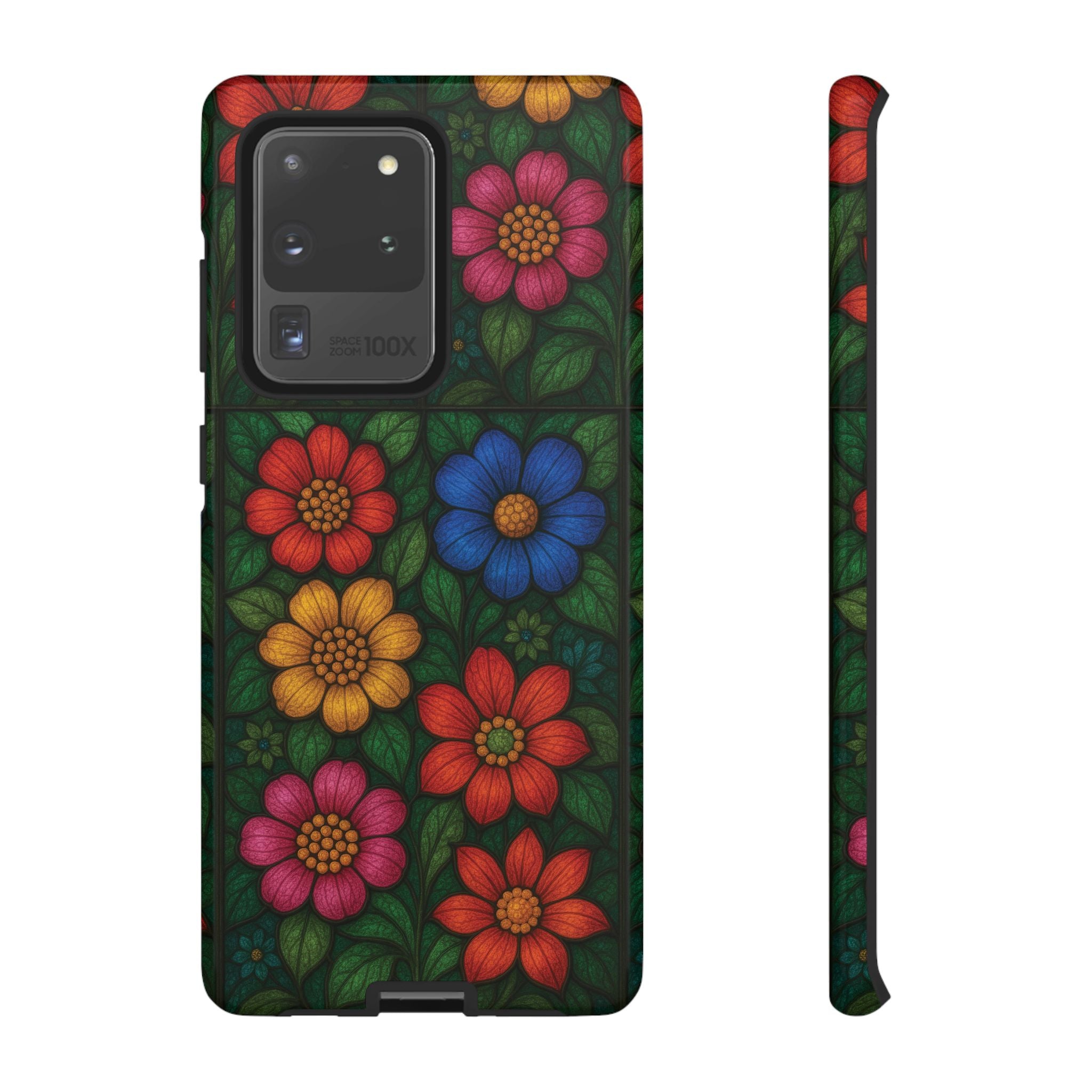 Bright Floral Stained Glass Illusion Phone Case Colorful Abstract Art, Aesthetic Protective Cover for iPhone, Samsung & Google, Unique Gift Idea Mom
