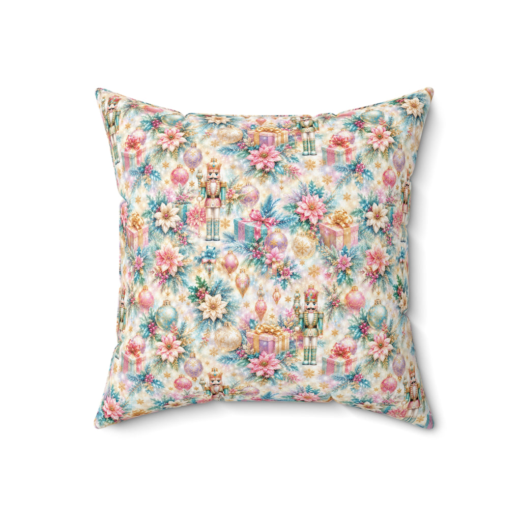 Luxury Nutcracker Christmas Throw Pillow | Pastel Pink Blue Holiday Decor Cushion | Elegant Winter Home Decor Gift | Christmas Accent Pillow