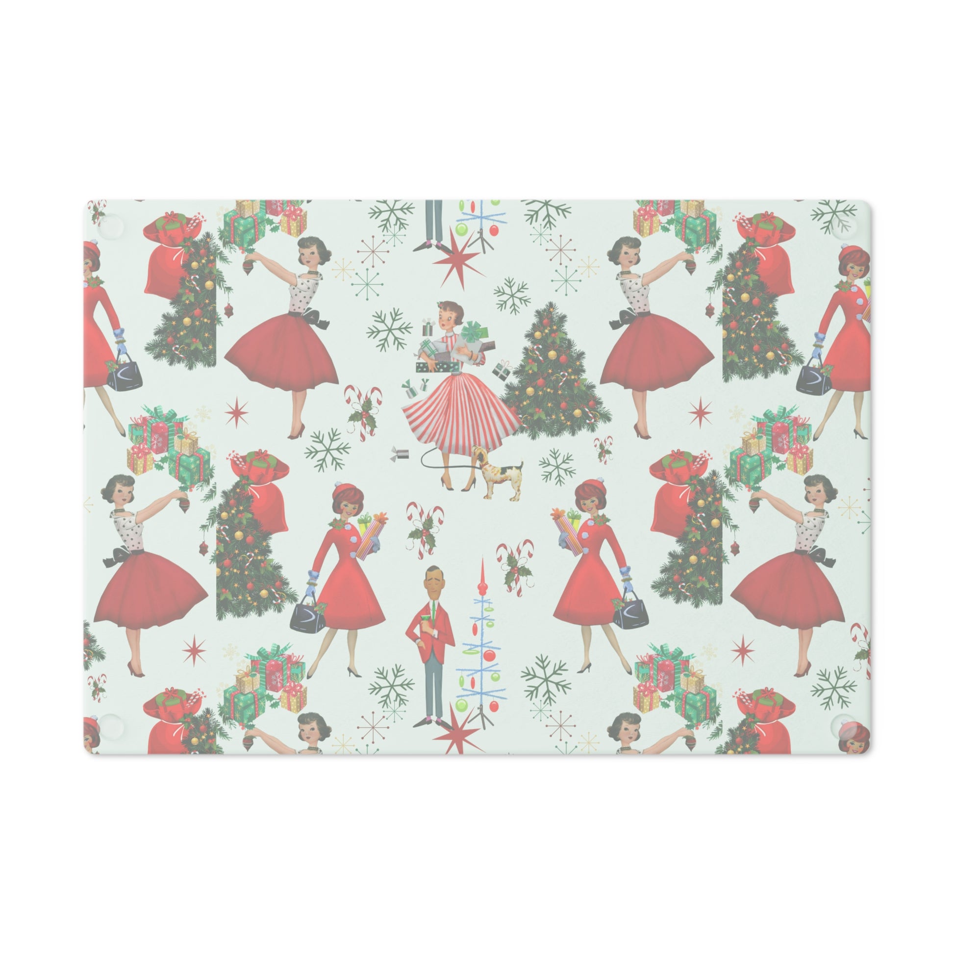 New House Tempered Glass Cutting Board with 1950s Vintage Retro Christmas Design Ultra-Durable Kitchen Accessory for Stylish Cooking Kitchen Decor Housewarming, New House Gift - MRSBYVALLE