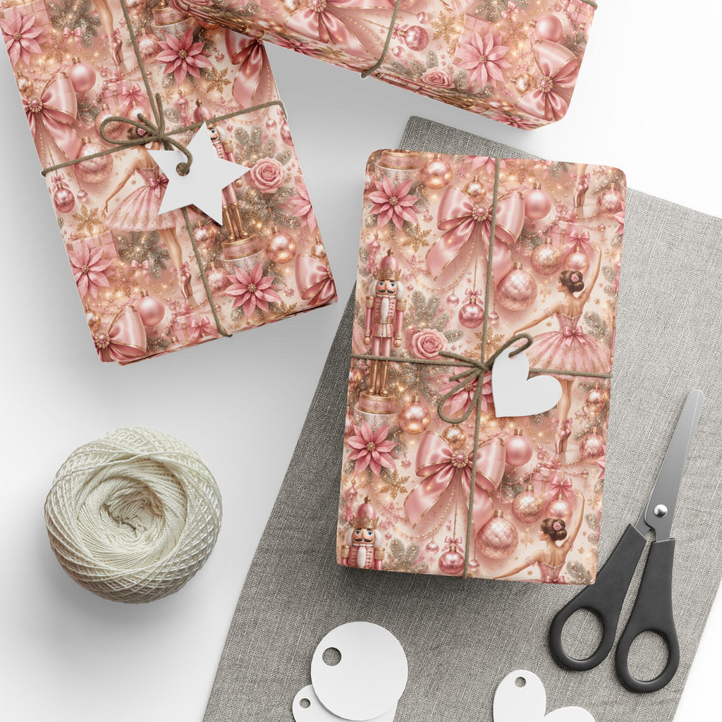 Pink Nutcracker Ballet Christmas Wrapping Paper Seamless Vintage Ballerina Holiday Gift Wrap Luxury Pink Christmas