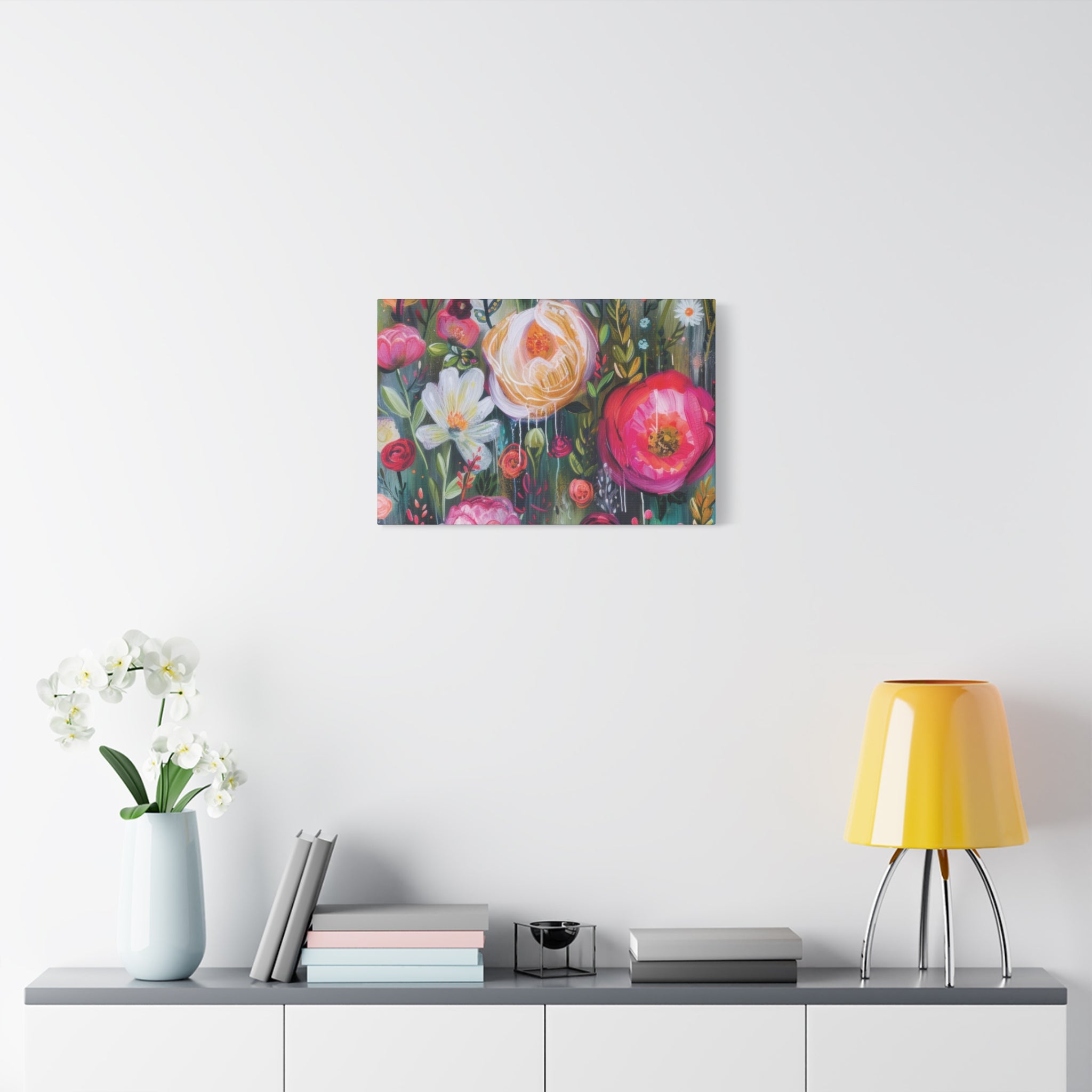 Watercolor Boho Floral Wall Art Matte Canvas Stretched, Vibrant Botanical Design, Perfect for Living Room, Bedroom, or Office Decor, Adds a Stylish Touch to Any Space - MRSBYVALLE