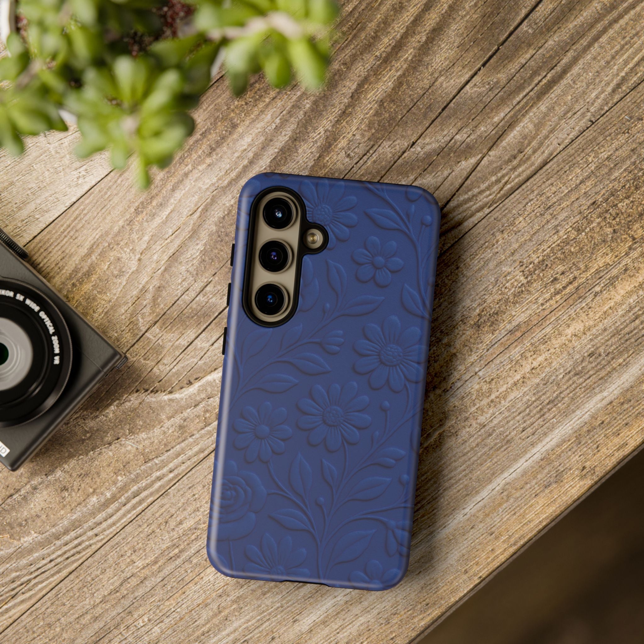 3D Illusion Floral Cobalt Blue Phone Case Elegant Raised Flower Design, Seamless Textured Look, Durable & Stylish Protection for iPhone and Android Models Fits iPhone & Samsung Models
