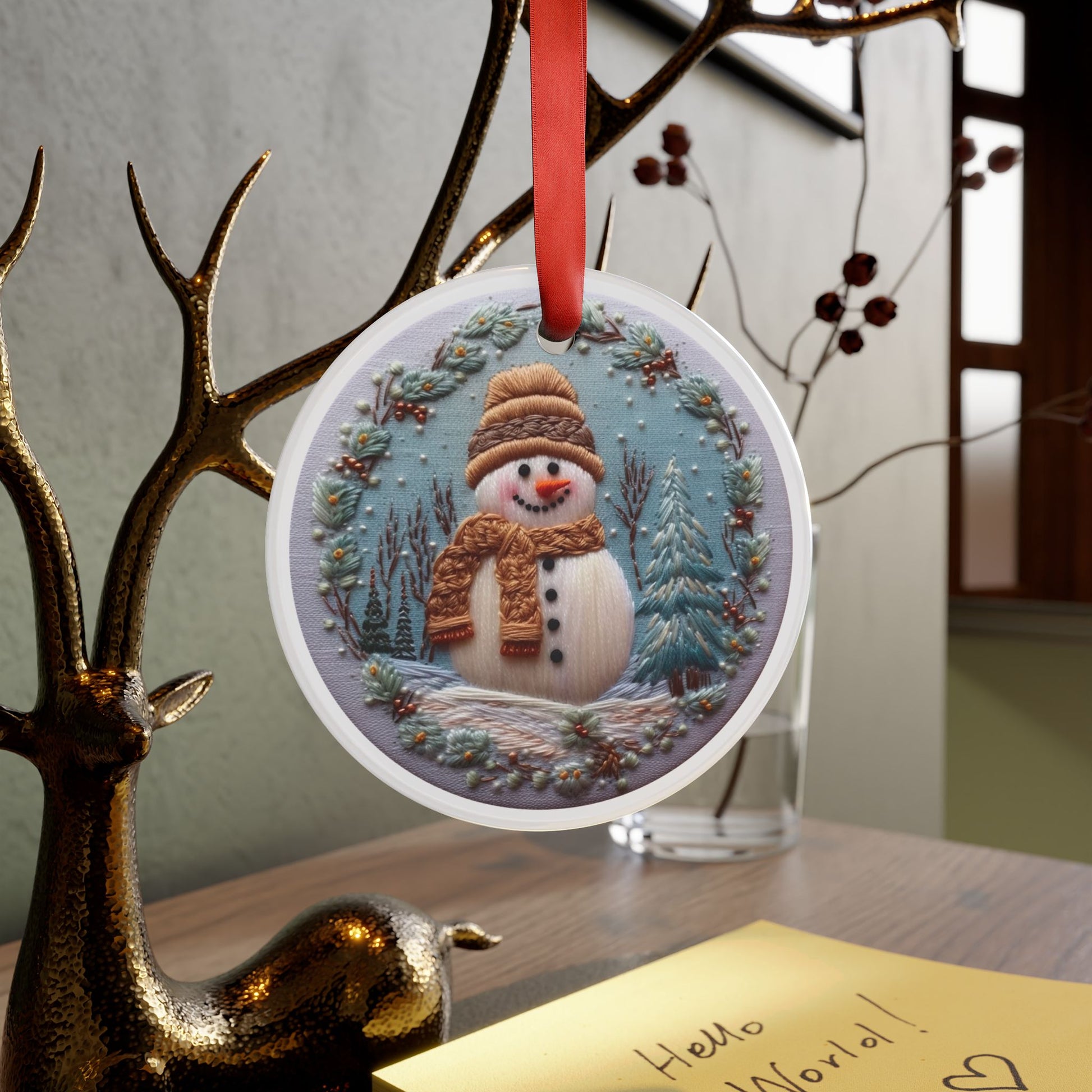 Christmas Snowman Ornament 3D Illusion Acrylic with Ribbon - Festive Holiday Décor, Perfect Gift for Tree, Home, Office | Unique Christmas Decoration Holiday Keepsake Ideal for Tree Trimming and Gift Giving