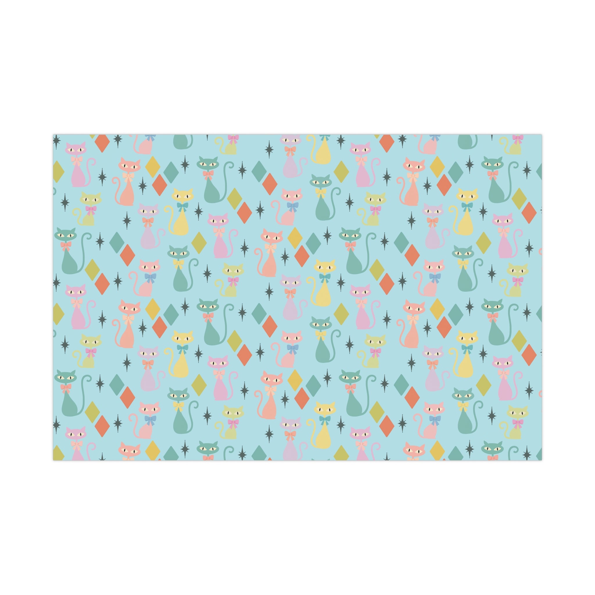Atomic Cat Wrapping Paper, Retro Gift Wrap, Pastel Mid-Century Kitty Design, Vintage Holiday 30x20, 30x72, 30x144 Perfect for all Occasion