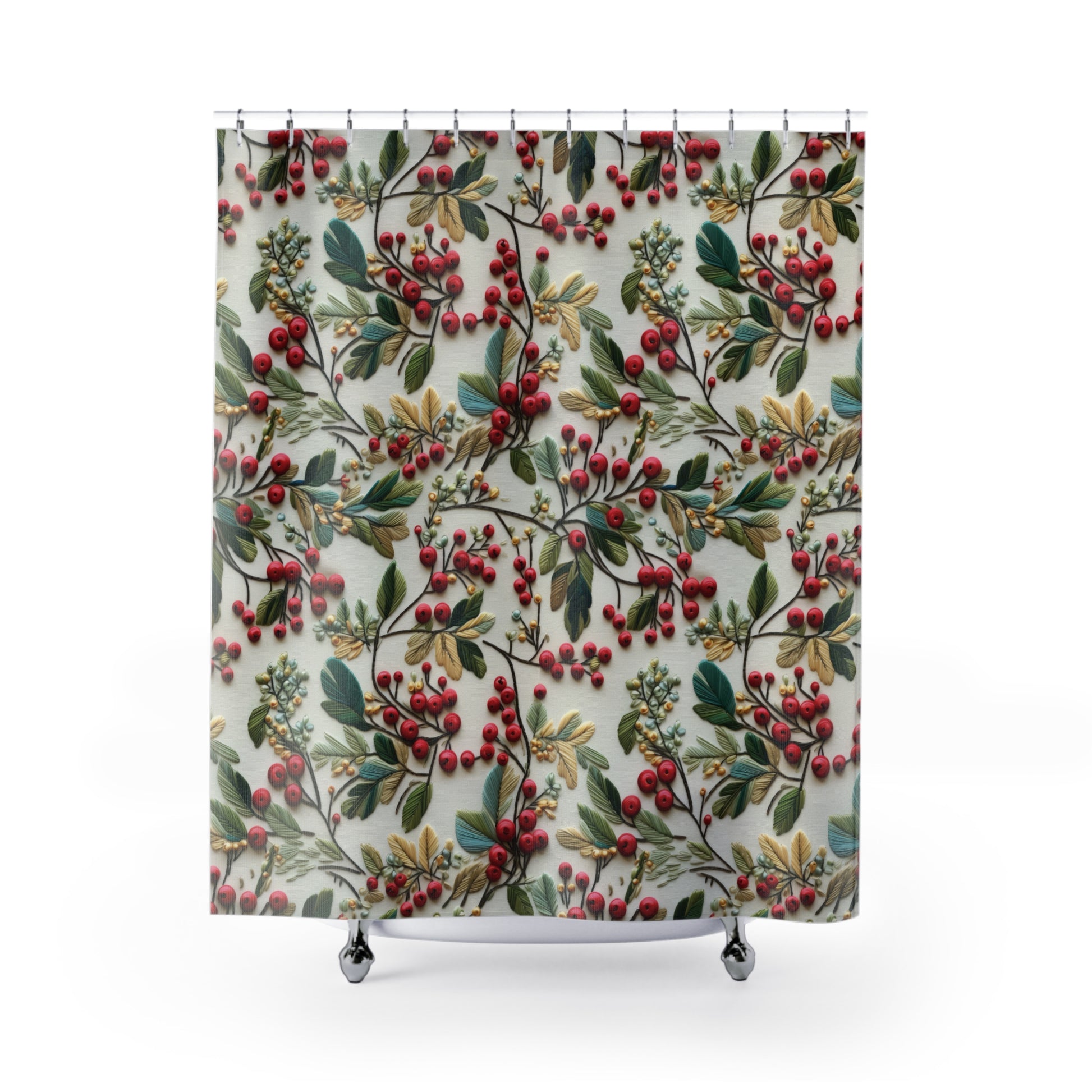 New House Christmas Holly Floral Design Shower Curtain Stylish Bathroom Decor, Perfect for a Fresh, Elegant Look and Durable for a Fresh, Stylish LookWedding Gift for Mom Bridal Shower Gift Newlywed - MRSBYVALLE