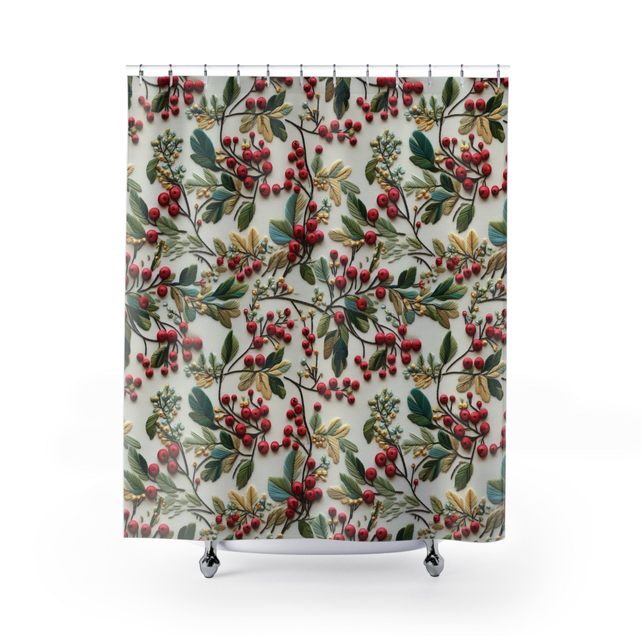 New House Christmas Holly Floral Design Shower Curtain Stylish Bathroom Decor, Perfect for a Fresh, Elegant Look and Durable for a Fresh, Stylish LookWedding Gift for Mom Bridal Shower Gift Newlywed - MRSBYVALLE