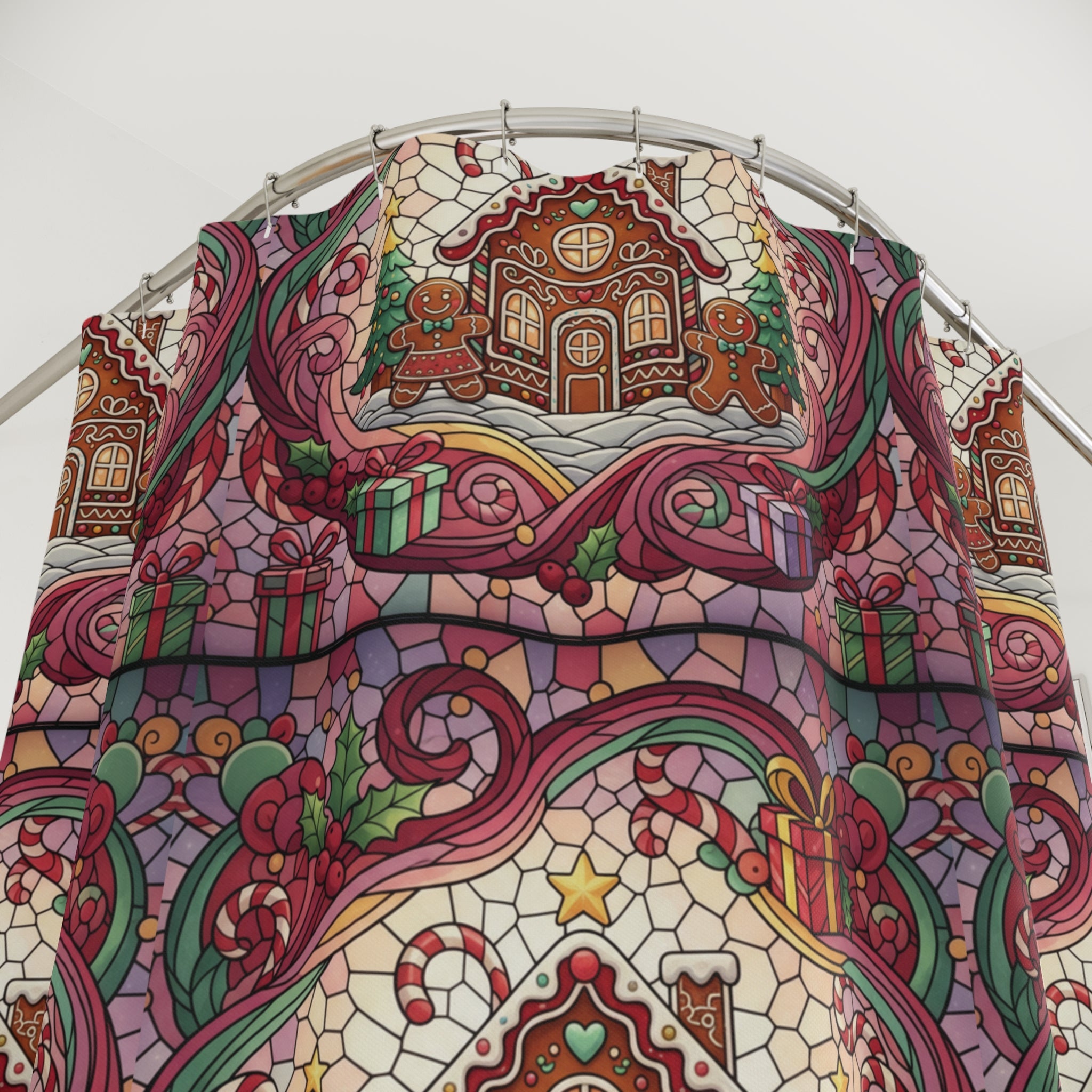Gingerbread New House Christmas Shower Curtain Stylish Bathroom Decor, Perfect for a Fresh, Elegant Look and Durable for a Fresh, Stylish Look Wedding Gift for Mom Bridal Shower Gift Newlywed