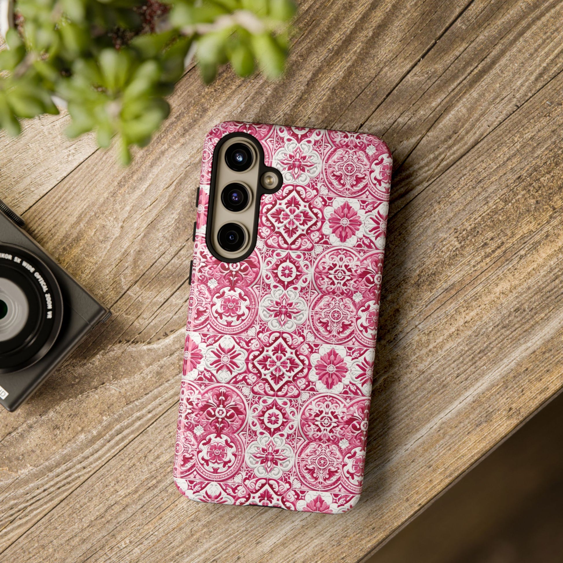 Pink and White Mediterranean Tile Design Phone Case - Stylish, Protective Cover for All Models Gift for Mom Accessory Gift for Her