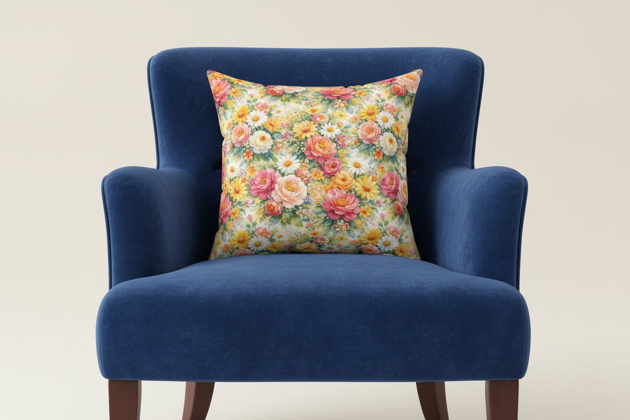 Floral patterned pillow on a white background
