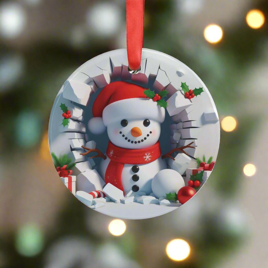 Charming 3D Illusion Snowman Ornament Festive Holiday Captivating Optical Illusion Perfect for Christmas Tree, Gift Acrylic with Ribbon Perfect Gift for Tree, Home, Holiday Keepsake Ideal for Tree Trimming - MRSBYVALLE