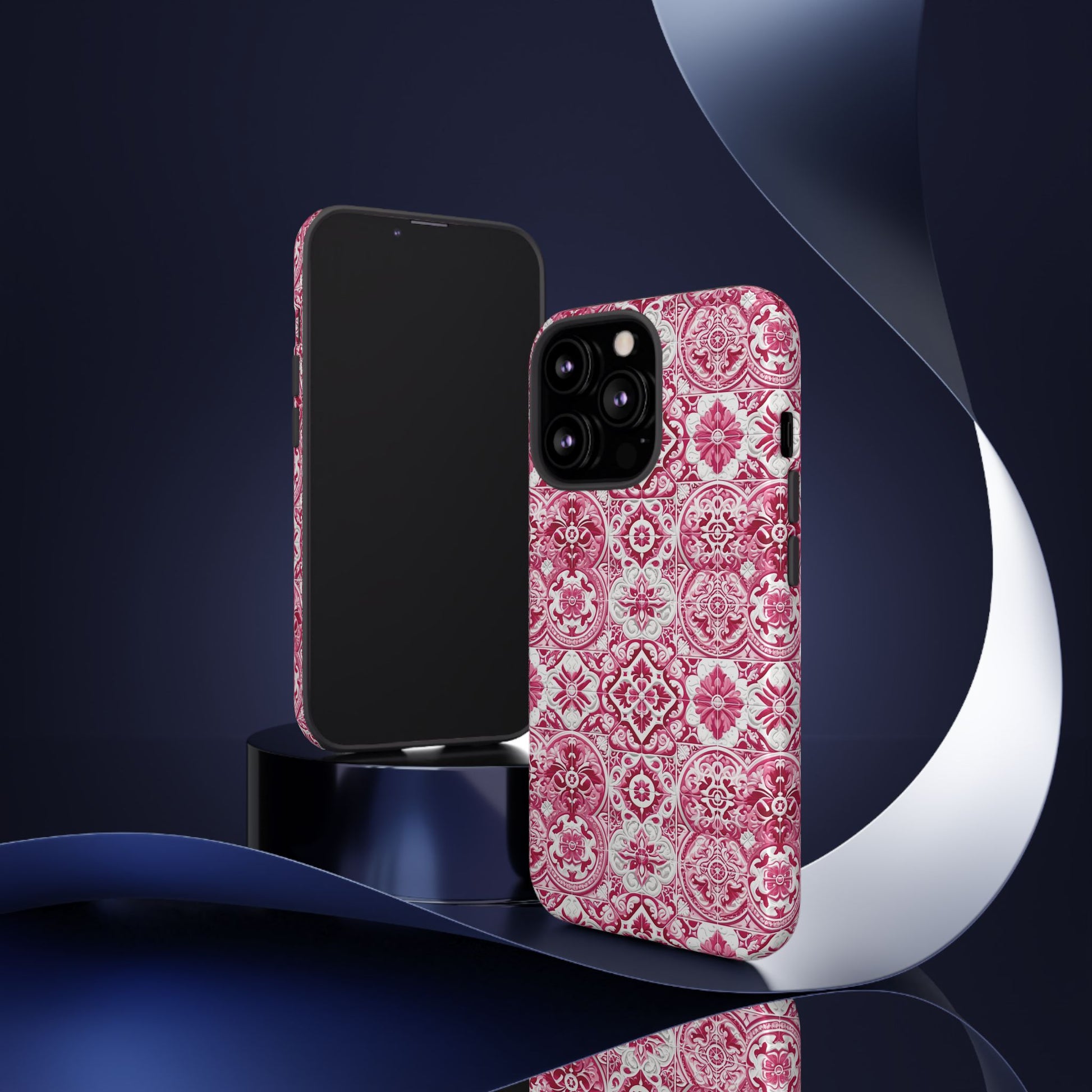 Pink and White Mediterranean Tile Design Phone Case - Stylish, Protective Cover for All Models Gift for Mom Accessory Gift for Her