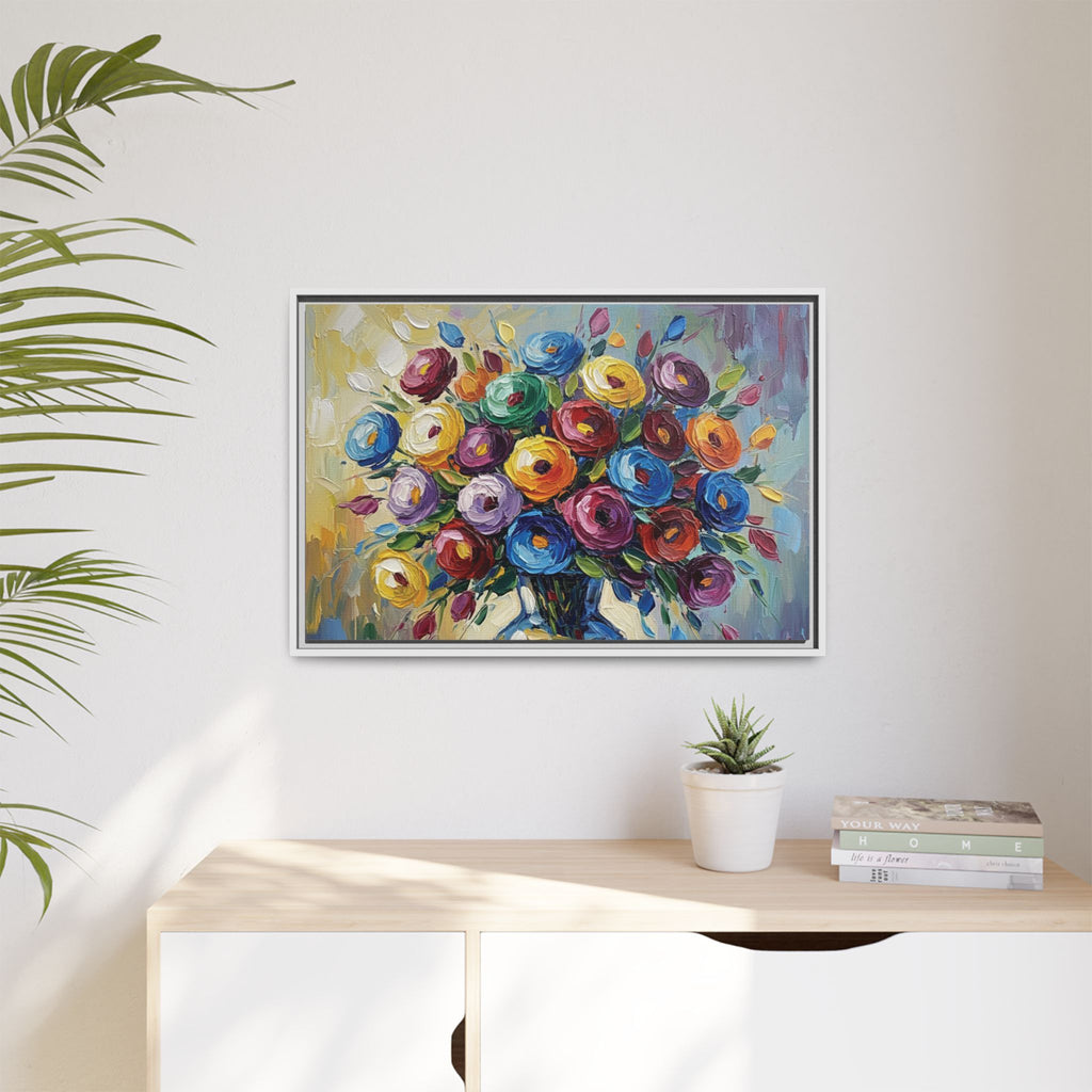 Impression sur toile bouquet floral aquarelle - Tableau mural encadré mat - Illusion de peinture à l'huile vibrante