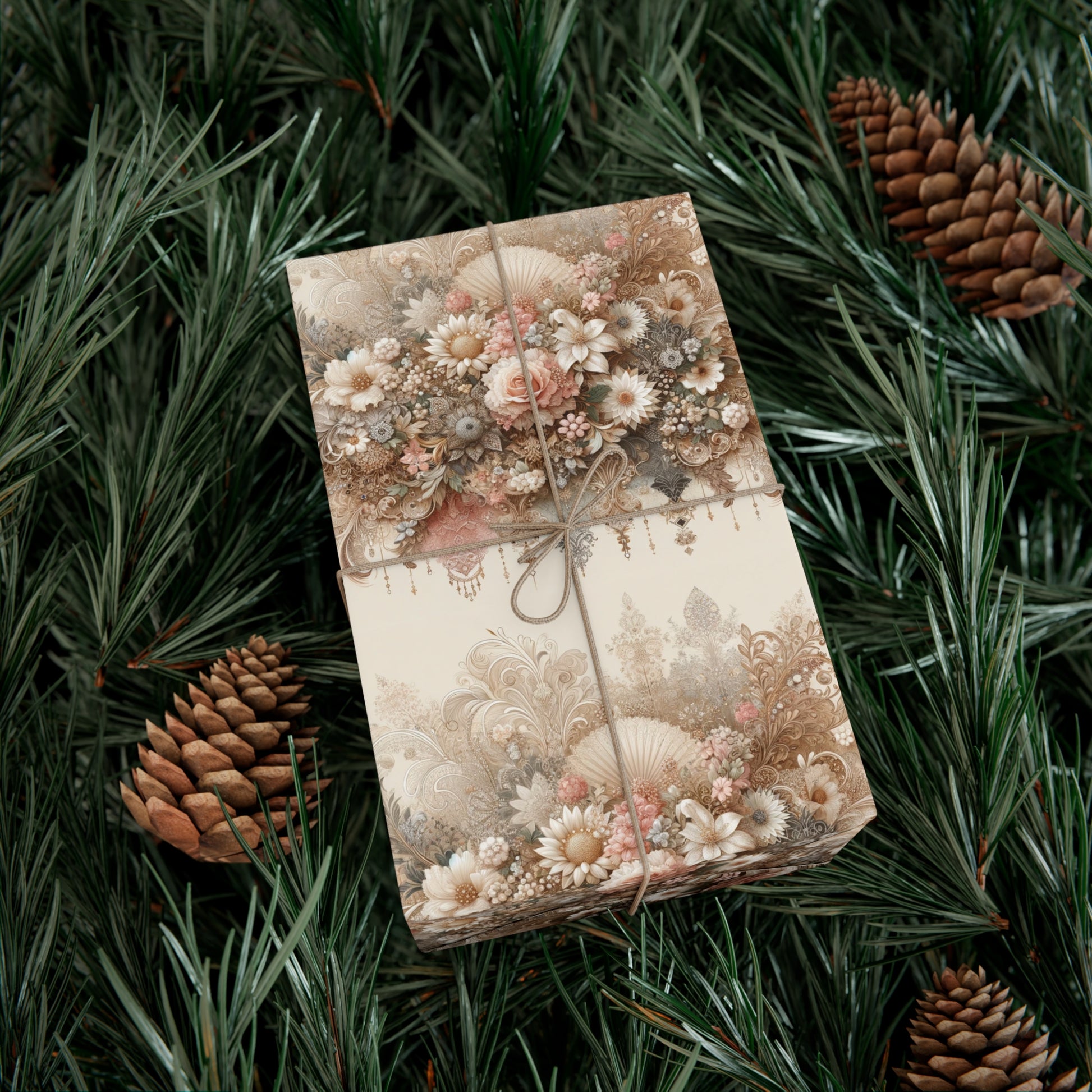 Elegant Vintage Lace Floral Symphony Timeless Wrapping Paper Perfect for Weddings, Bridal & Baby Showers Eco-Friendly, All Occasion.
