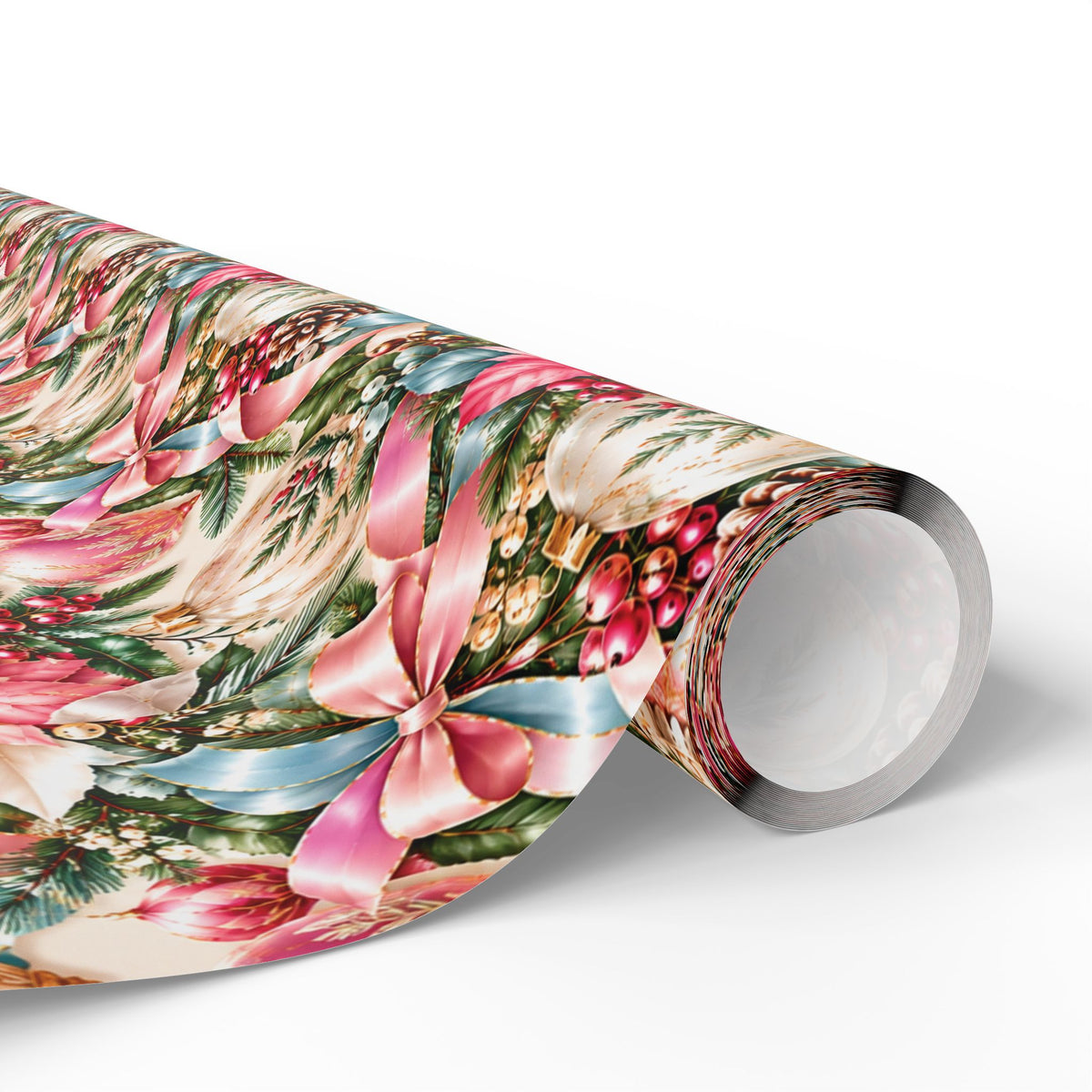Pink Vintage Christmas Ornament Wrapping Paper