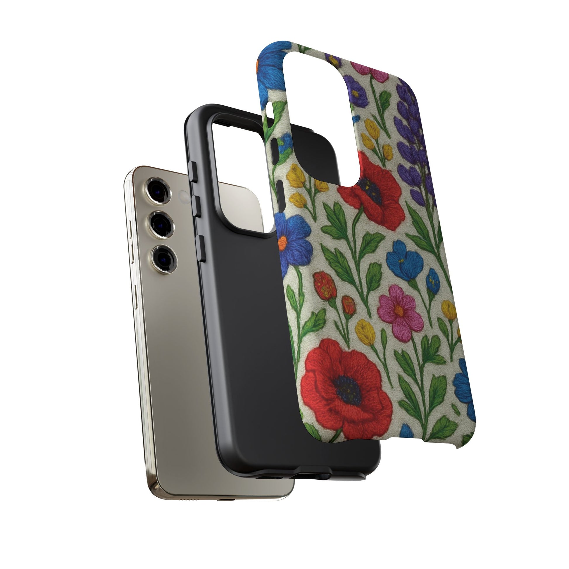 Bright 3D Illusion Wildflower Phone Case Cute Floral Design in Red, Pink, Blue – Aesthetic Protective Case for iPhone and  Android