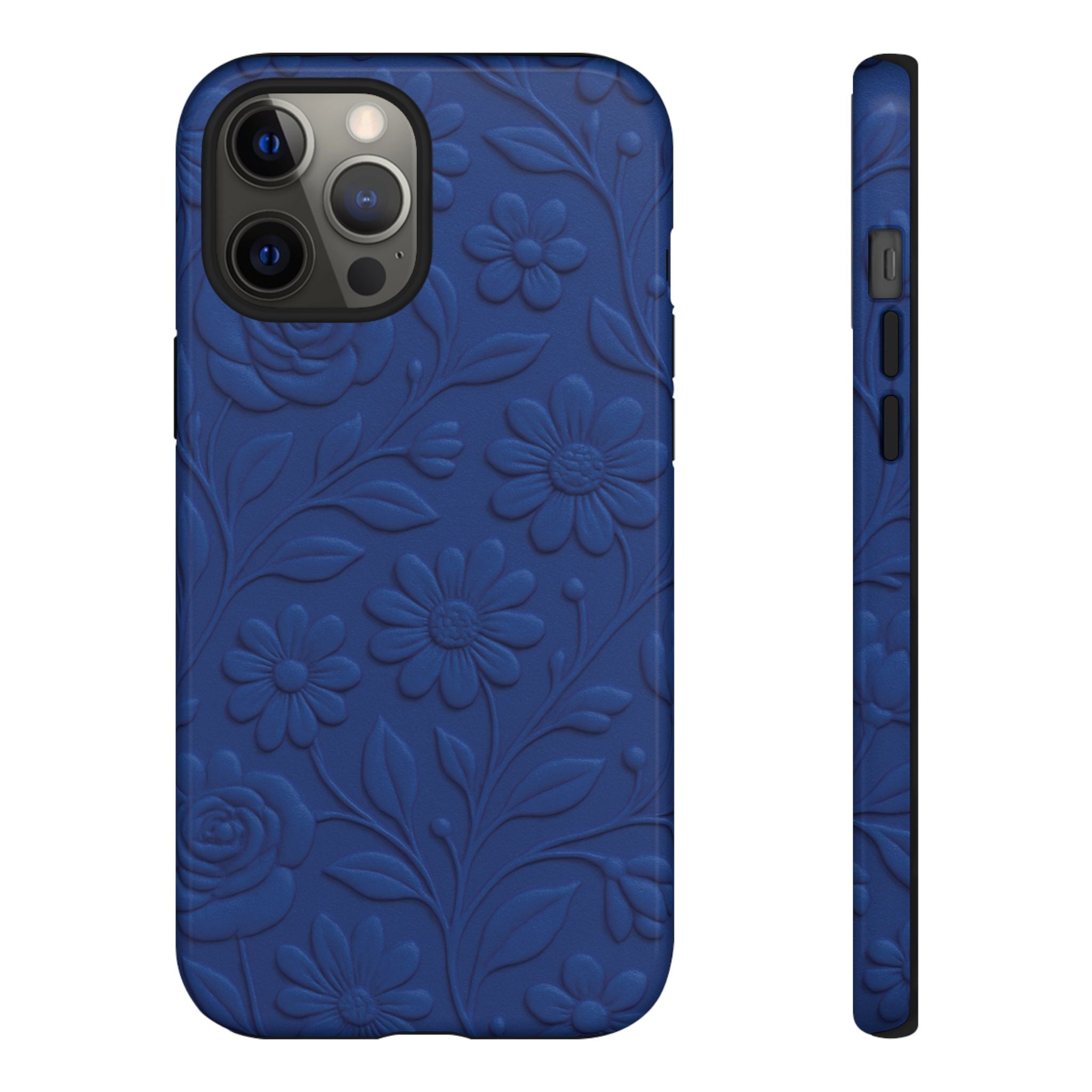 3D Illusion Floral Cobalt Blue Phone Case Elegant Raised Flower Design, Seamless Textured Look, Durable & Stylish Protection for iPhone and Android Models Fits iPhone & Samsung Models
