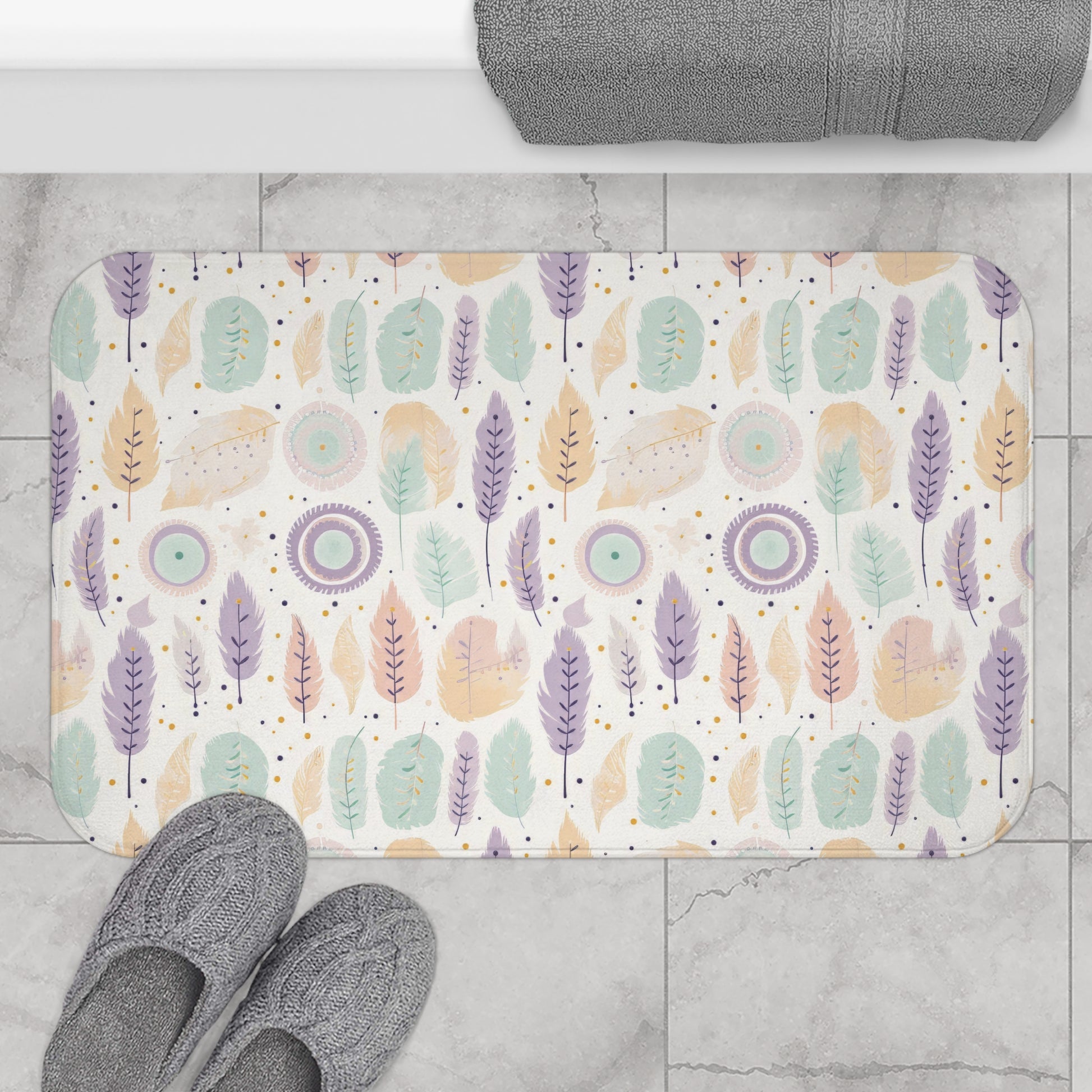 Boho Pastel Bathmat – A Soothing Blend of Calming Lavender Flowers to Add Comfort, Beauty, and Serenity to the Most Private Room in Your Home