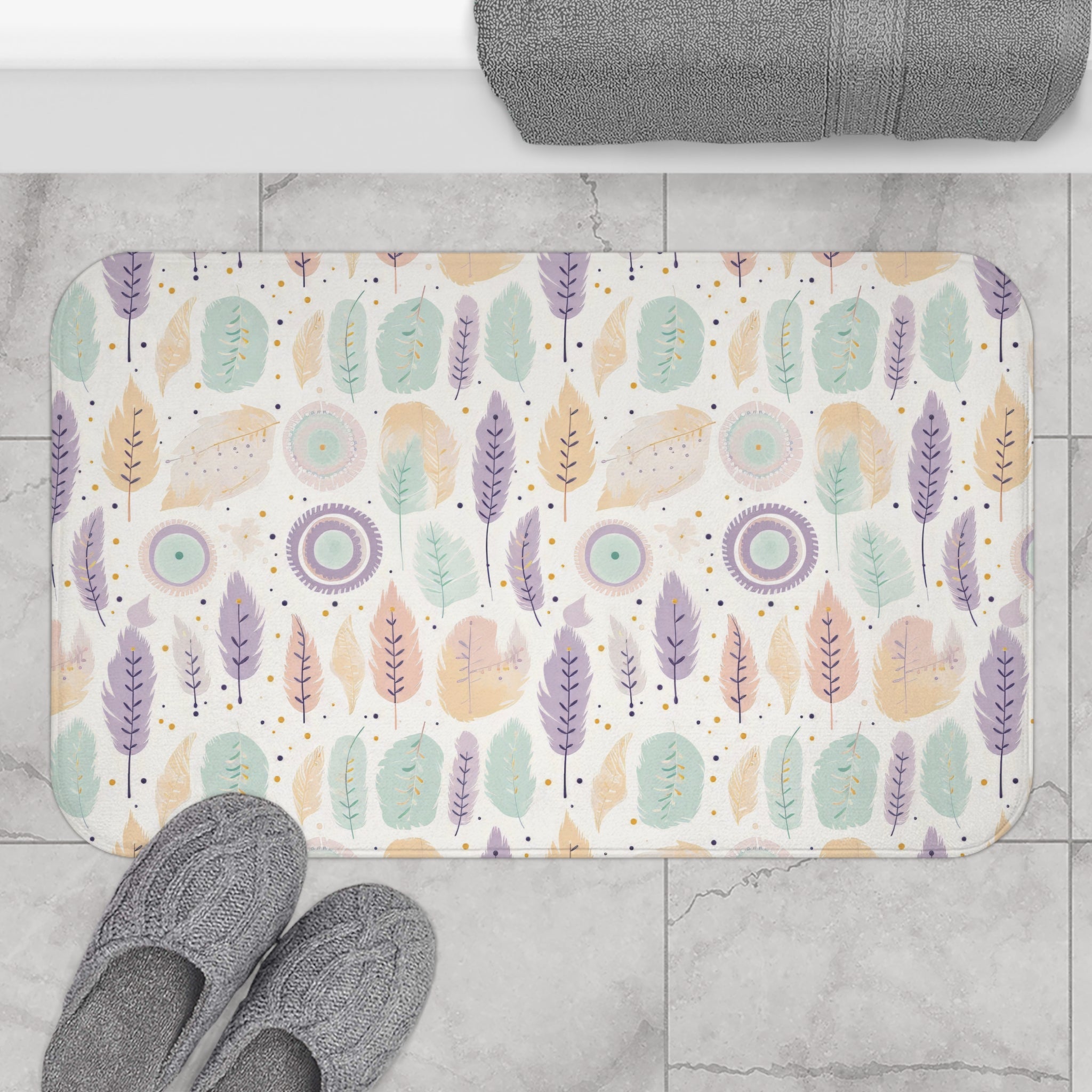 Boho Pastel Bathmat – A Soothing Blend of Calming Lavender Flowers to Add Comfort, Beauty, and Serenity to the Most Private Room in Your Home