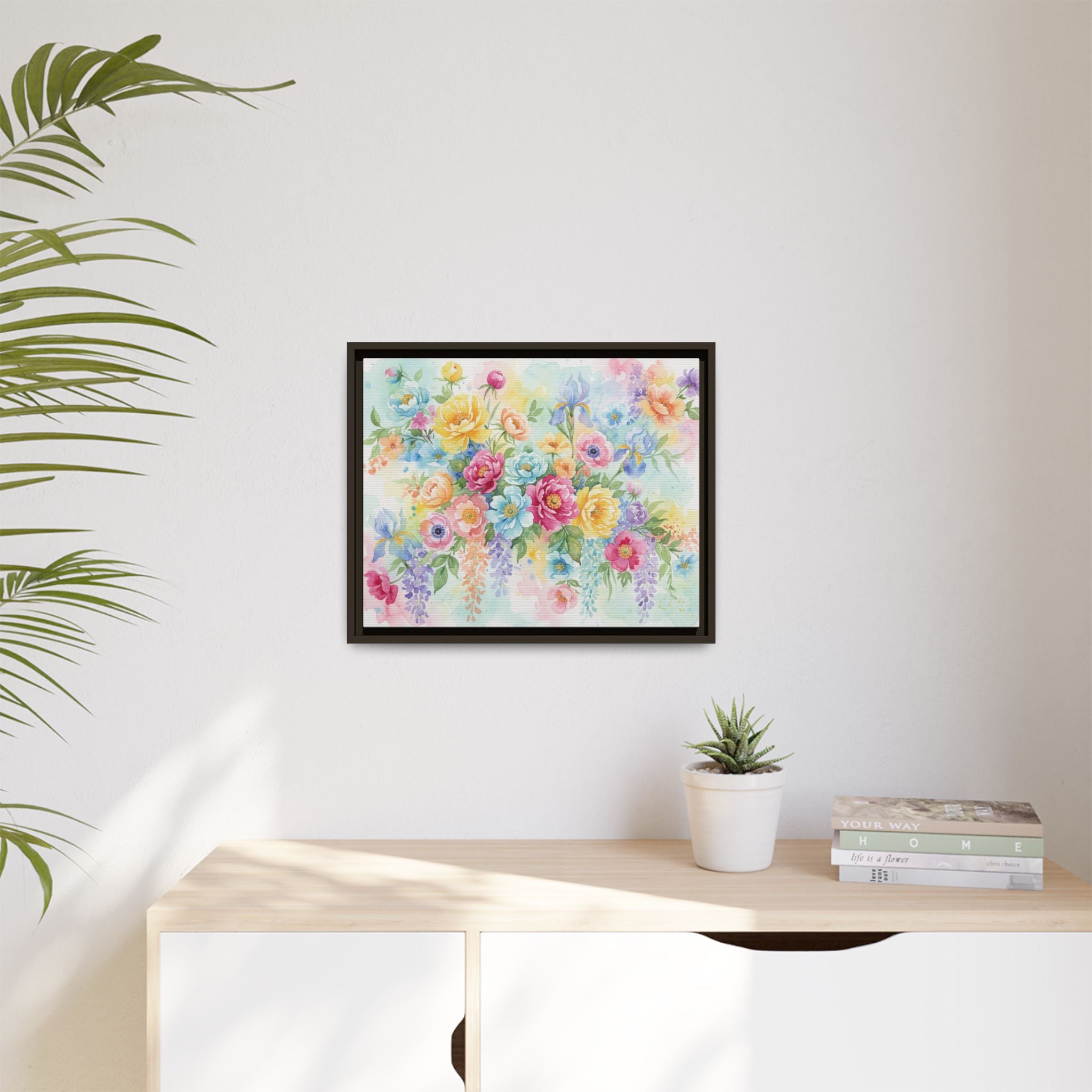 Toile Bouquet Floral Aquarelle, Art Mural Mat Encadré | Art Mural Multicolore