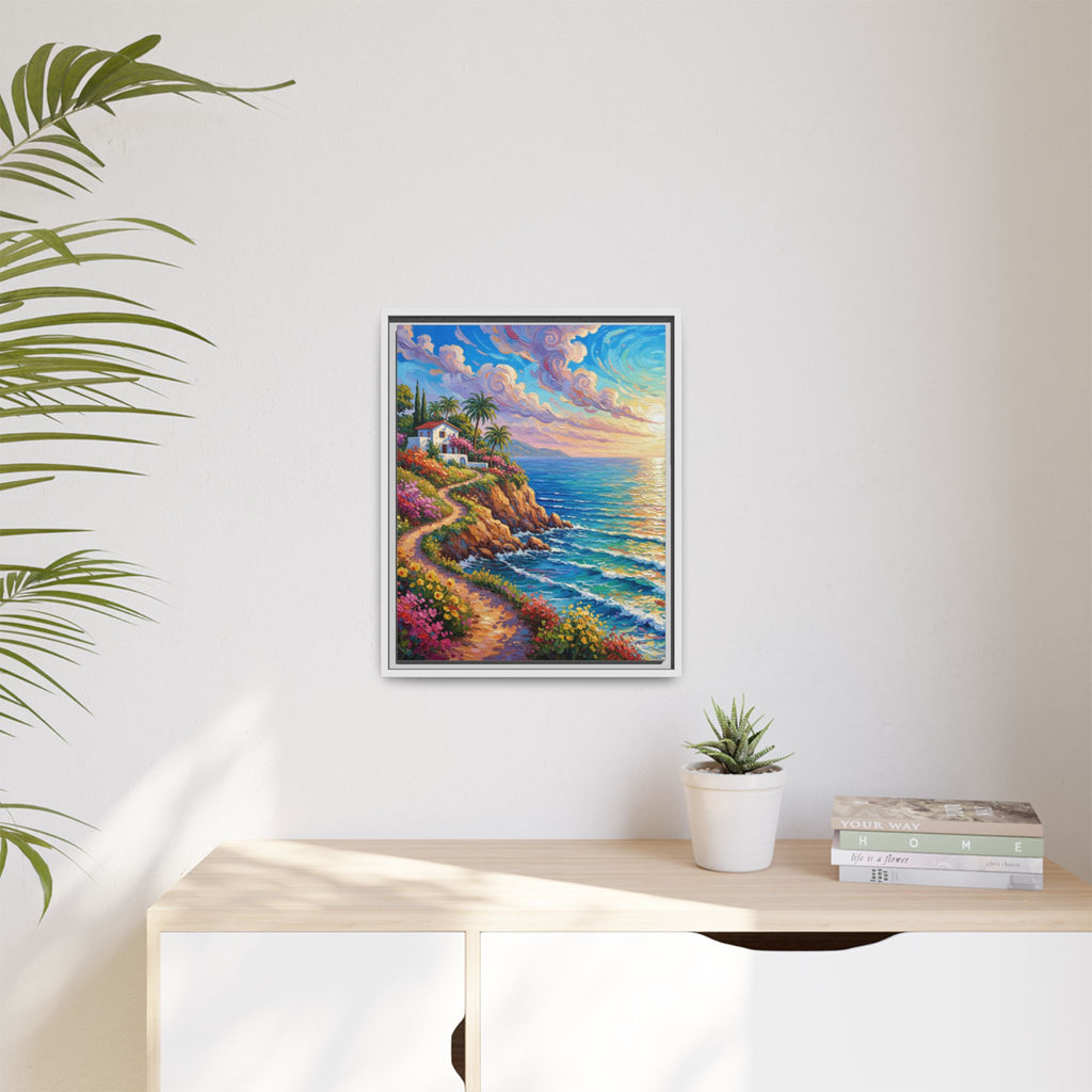 Toile imprimée florale océanique | Décoration murale colorée et lumineuse de paysage marin, œuvre d'art de bureau encadrée et mate