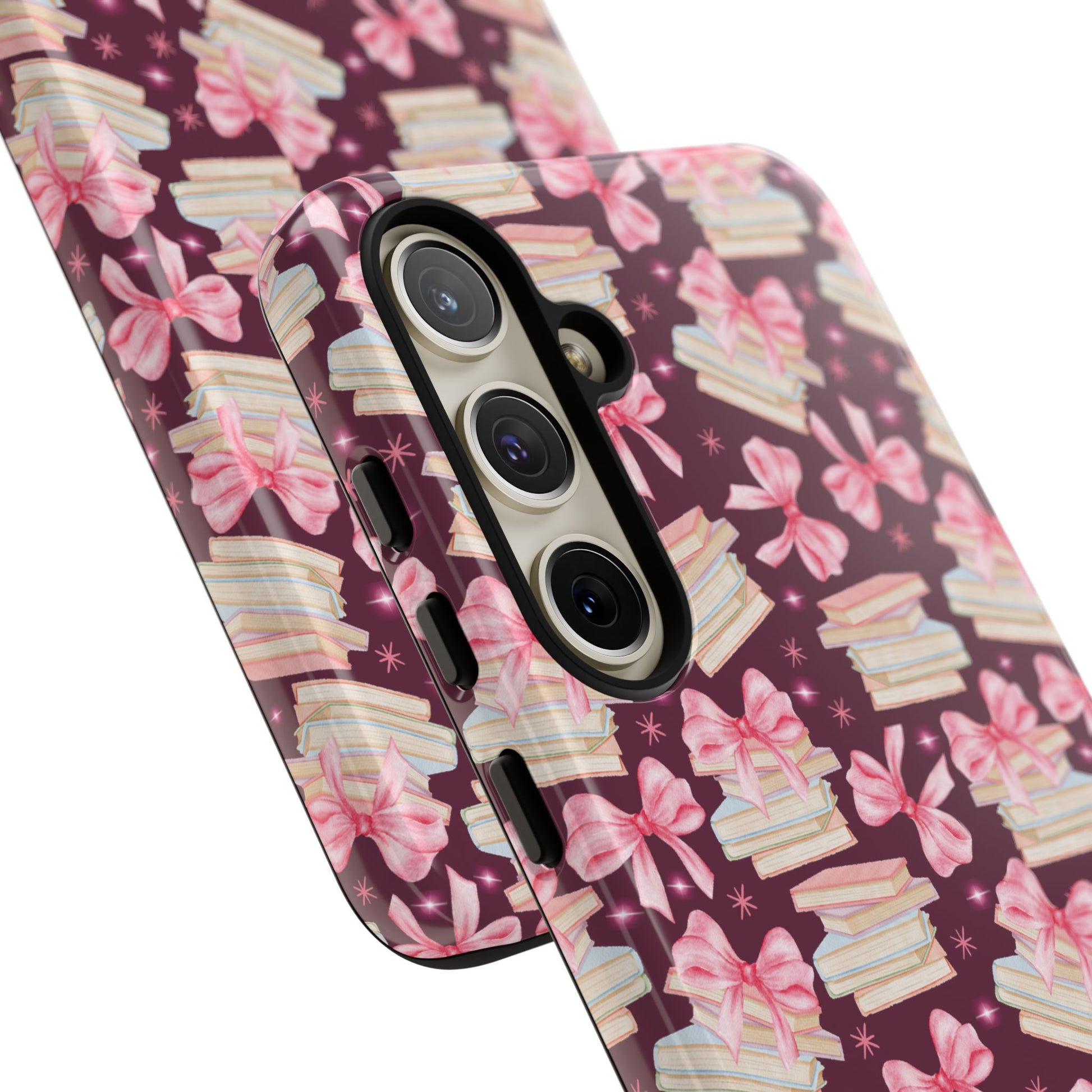 Coquette Pink Bows & Books Phone Case for iPhone 16 15 14 13 12  21 23 Samsung, and Pixel | Stylish Protective Cover Gift for Her Perfect for Floral Lover