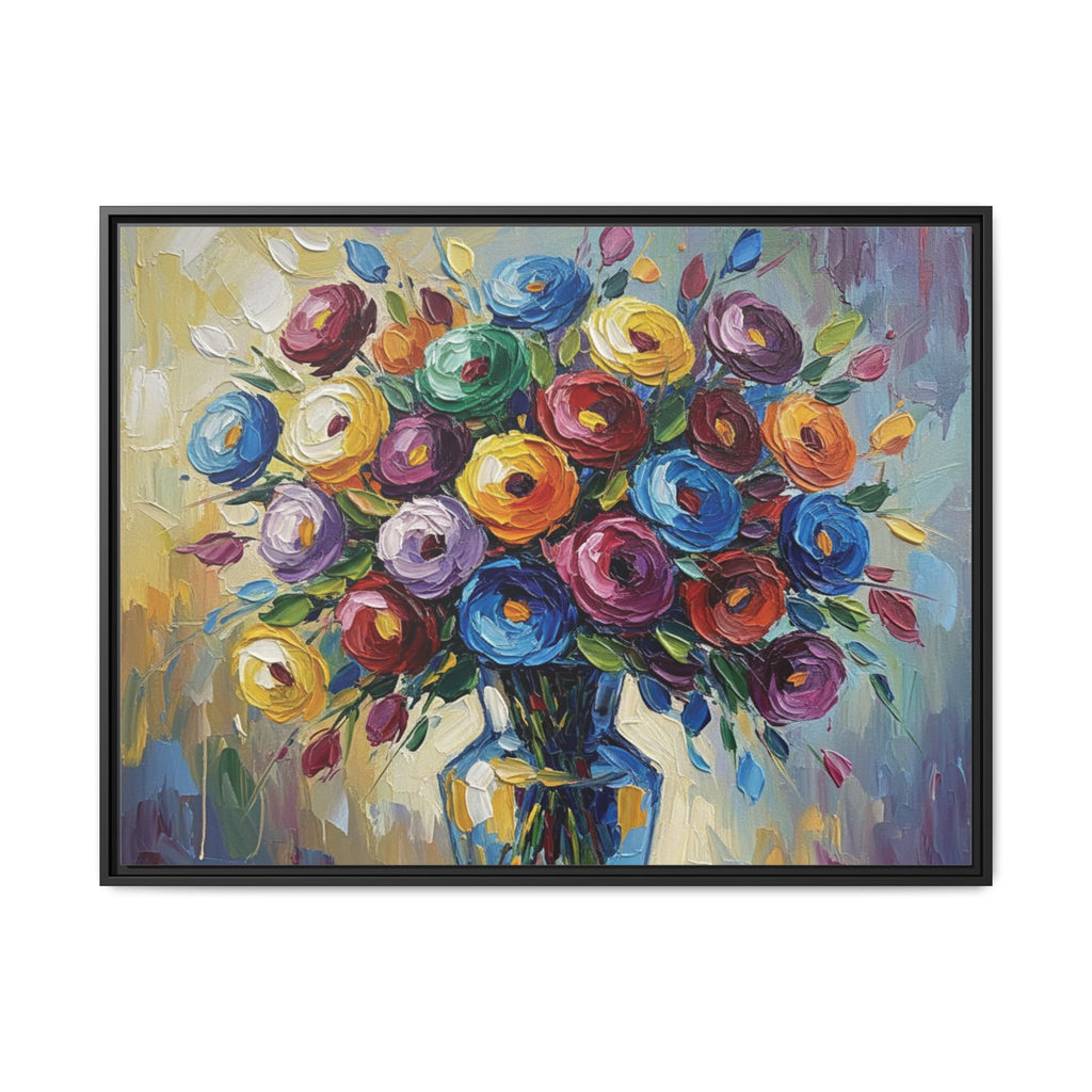 Impression sur toile bouquet floral aquarelle - Tableau mural encadré mat - Illusion de peinture à l'huile vibrante