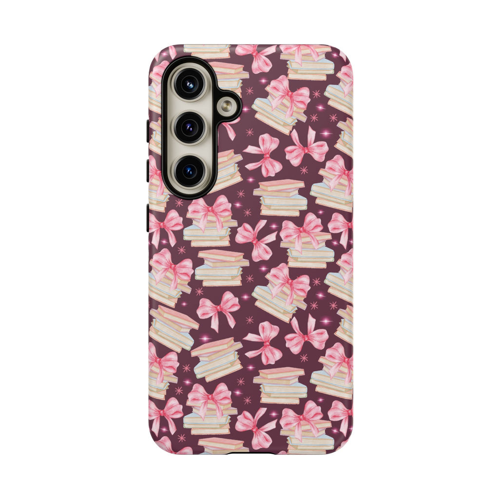 Coquette Pink Bows & Books Phone Case for iPhone 16 15 14 13 12  21 23 Samsung, and Pixel | Stylish Protective Cover Gift for Her Perfect for Floral Lover