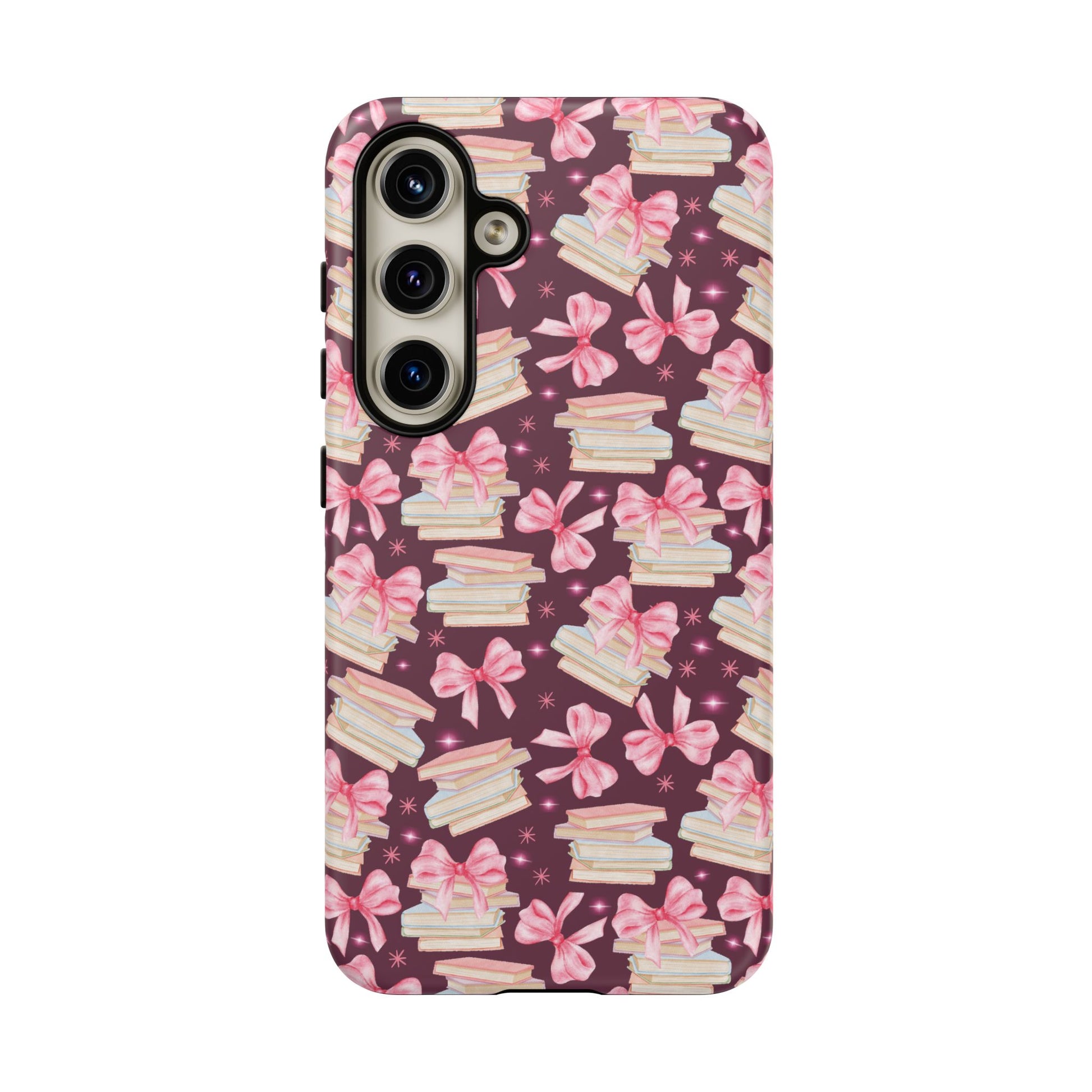 Coquette Pink Bows & Books Phone Case for iPhone 16 15 14 13 12  21 23 Samsung, and Pixel | Stylish Protective Cover Gift for Her Perfect for Floral Lover