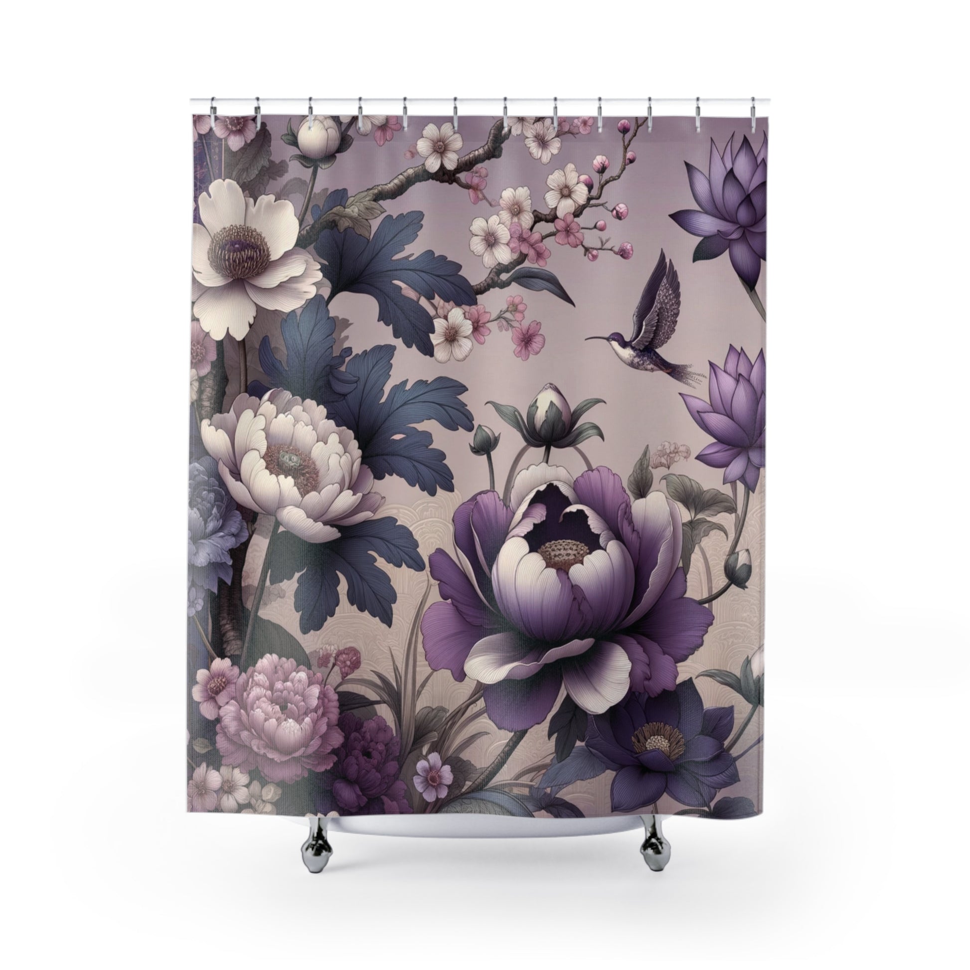 Purple Shabby Chic Blossoms Bold Floral Country Cottage Garden Shower Curtain for Bathroom Deco Housewarming Gift New Bathroom Decor Wedding Gift for Mom Bridal Shower Gift Newlywed - MRSBYVALLE