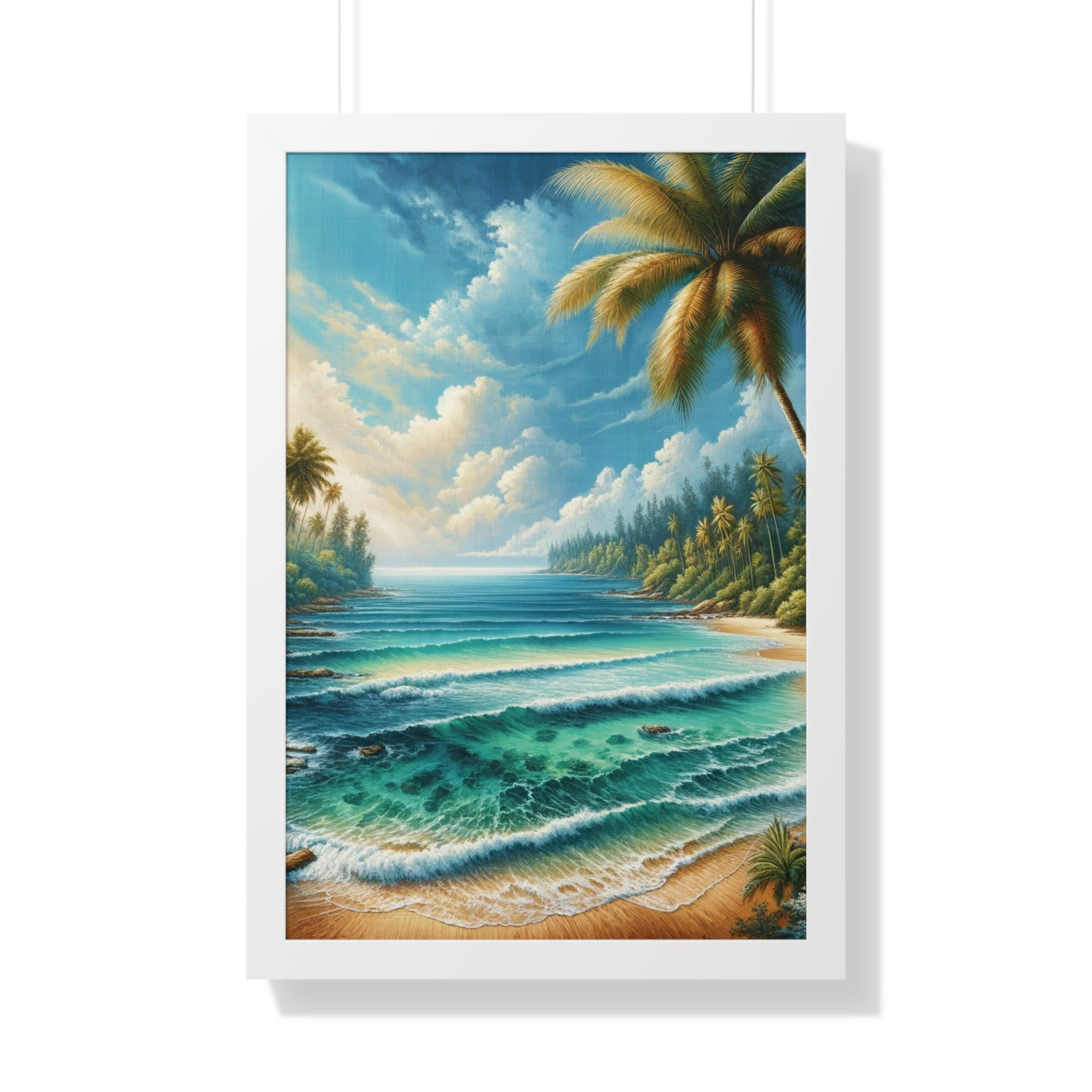 Coastal Bliss Ocean Beach View Framed Canvas Wall Art for Home Decor Framed Canvas Print Wall Art Classic Encased in Black, White, or Walnut Frames with Durable Acrylic Protection Ready to Hang  Timelessly Crafted..