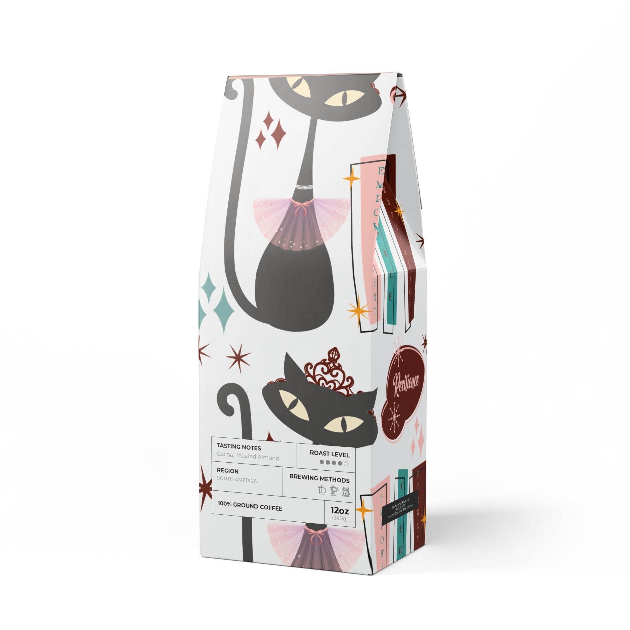 Atomic Kitty Coffee Blend Mid-Century Modern 12oz Medium-Dark Roast | Rich & Smooth Flavor | Available in Ground & Whole Bean for the Perfect Brew Winter Mornings Holiday Unique Gifts, for Coffee Lover - MRSBYVALLE