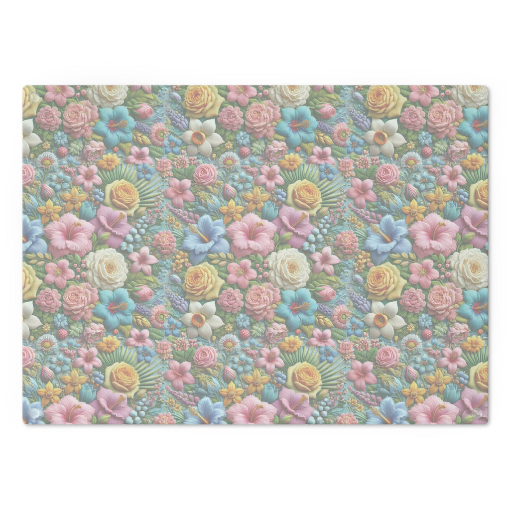 Pastel Floral Tempered Glass Cutting Board  Elegant and Durable, Heat-Resistant Surface with Beautiful Flower Design, Perfect for Cooking, Serving, and Gifting - MRSBYVALLE