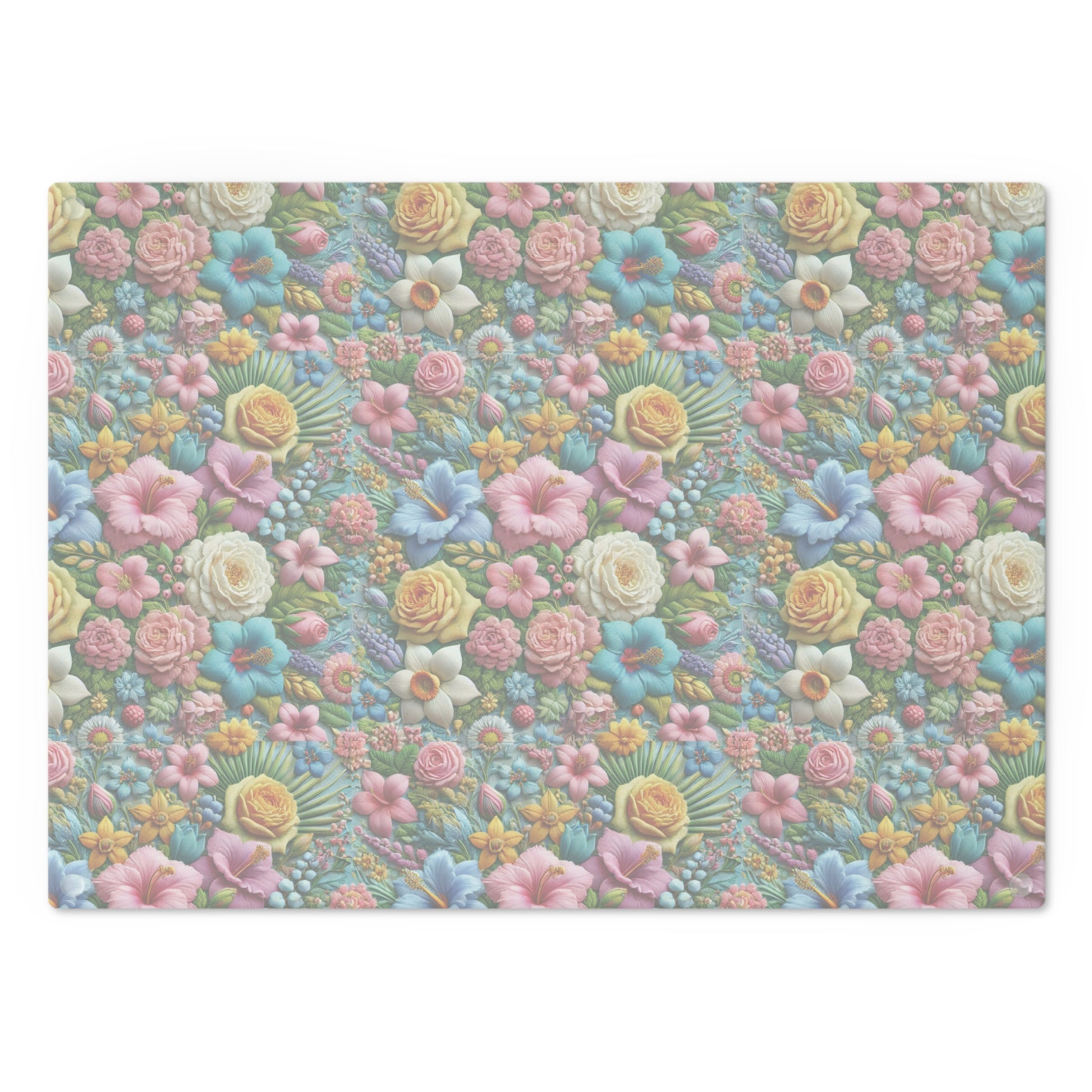 Pastel Floral Tempered Glass Cutting Board  Elegant and Durable, Heat-Resistant Surface with Beautiful Flower Design, Perfect for Cooking, Serving, and Gifting - MRSBYVALLE