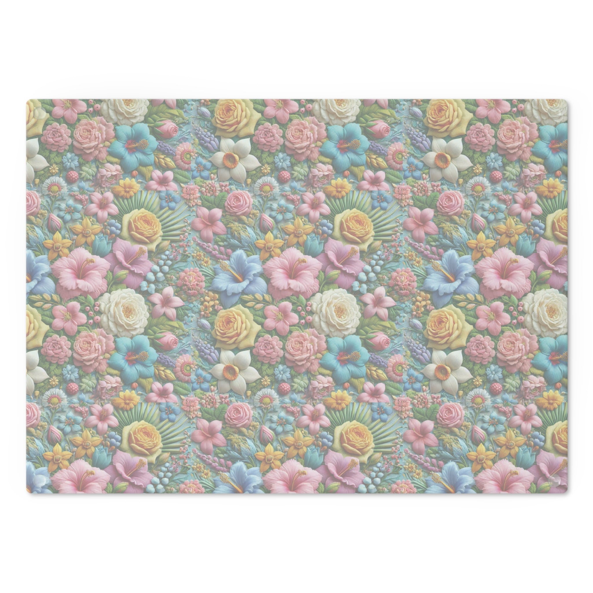 Pastel Floral Tempered Glass Cutting Board  Elegant and Durable, Heat-Resistant Surface with Beautiful Flower Design, Perfect for Cooking, Serving, and Gifting - MRSBYVALLE