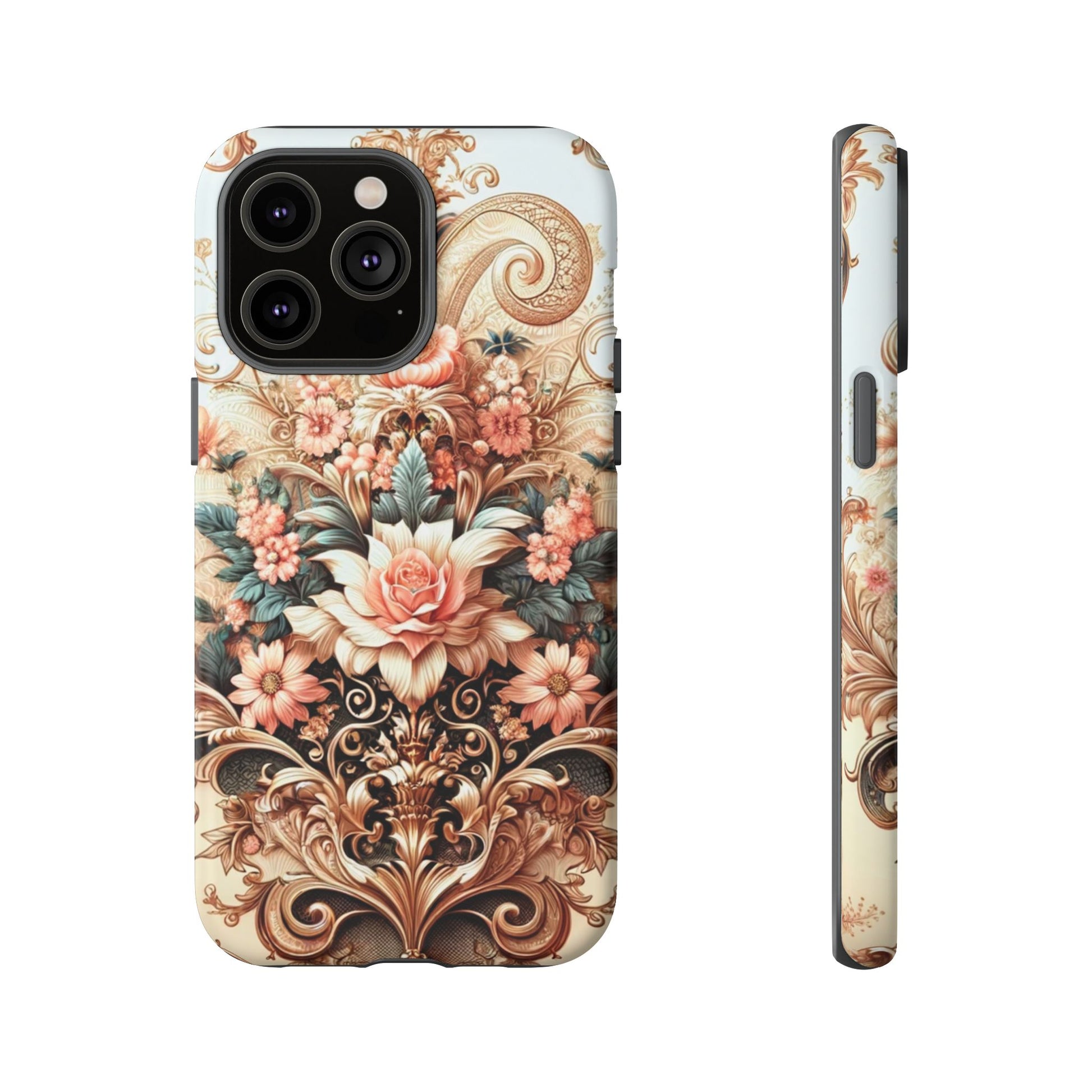 Gold Design Luxury Phone Tough Case Floral Elegant Durable Stylish for Modern Devices iPhone 17, 16, 15, Samsung iPhone Samsung Accessory Gift for Her