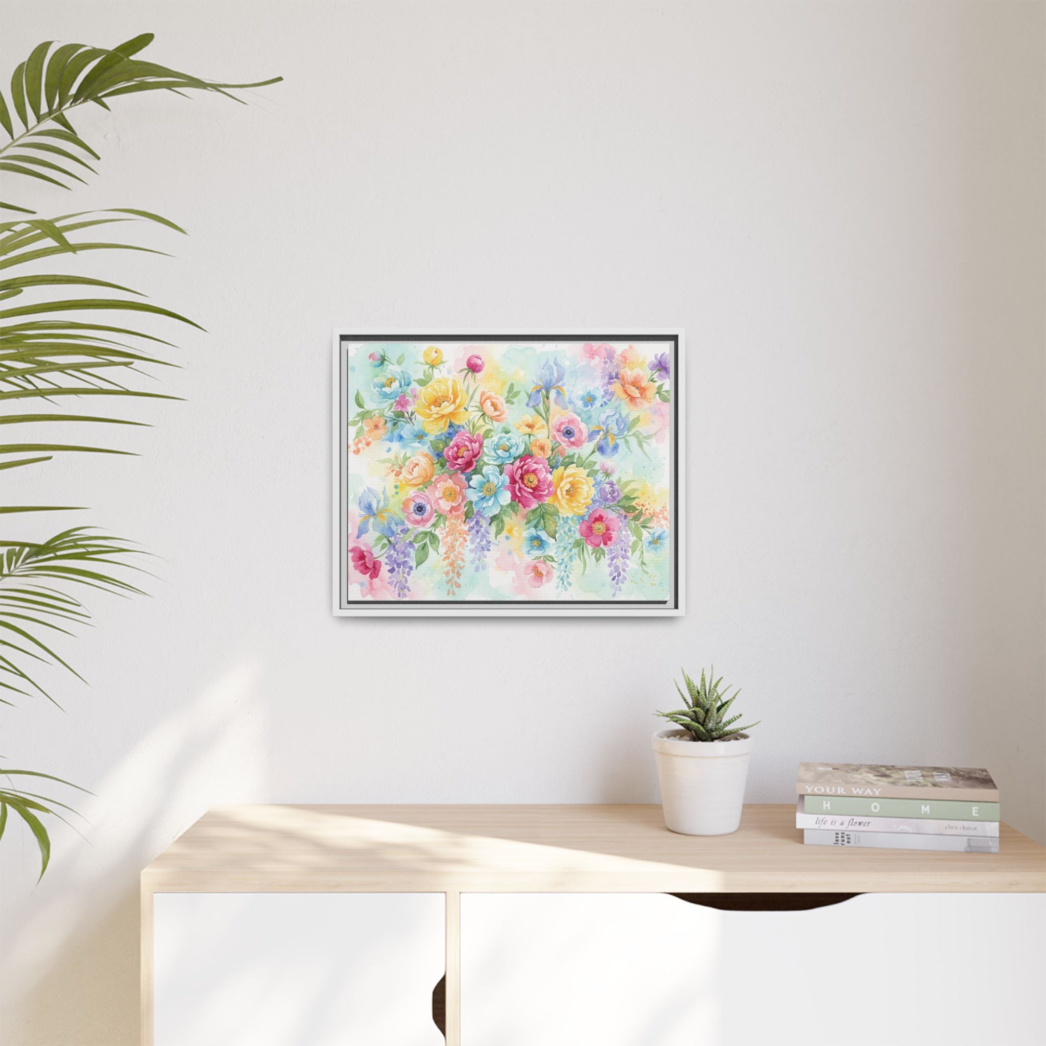 Toile Bouquet Floral Aquarelle, Art Mural Mat Encadré | Art Mural Multicolore
