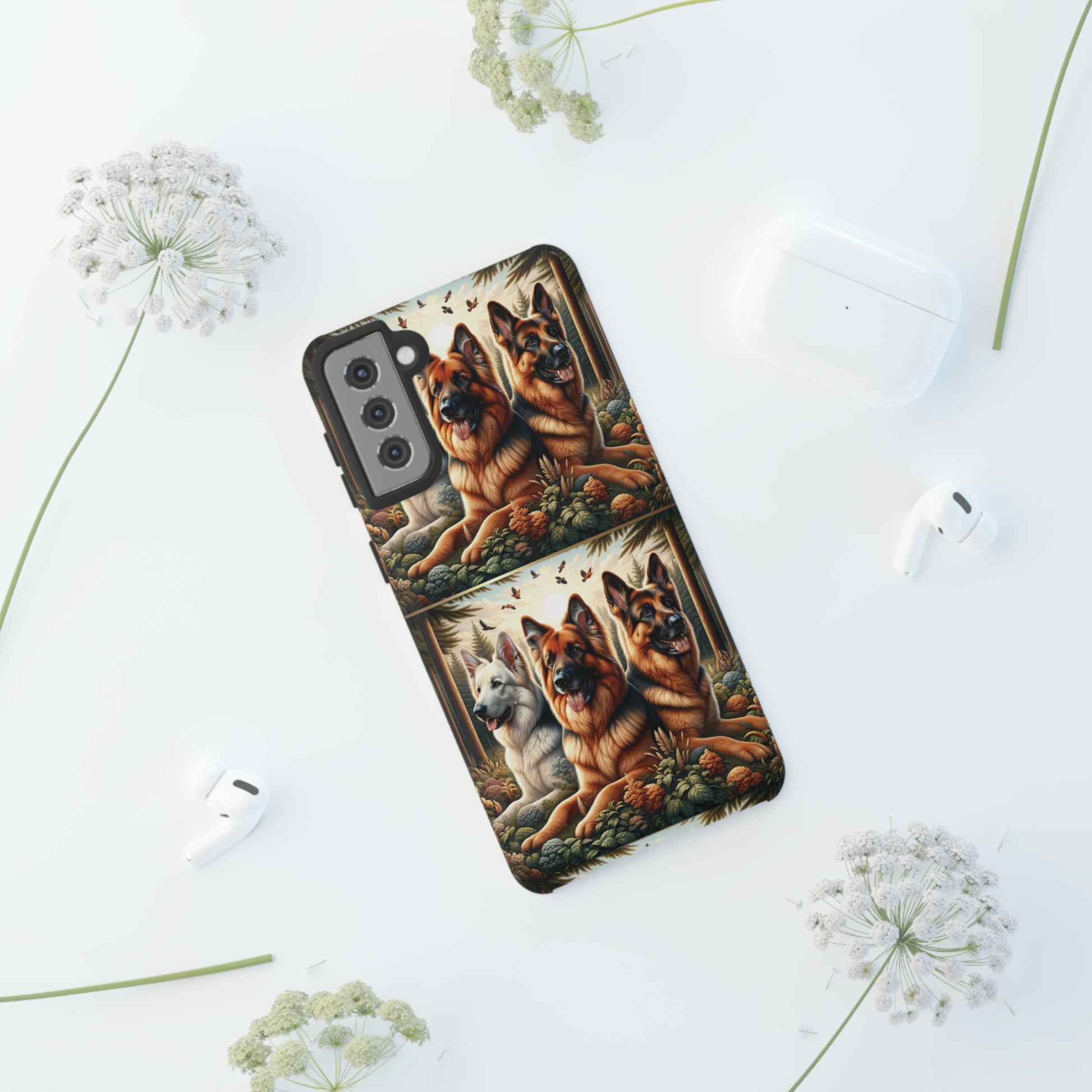 German Shepherd Phone Tough Case Floral Elegant Durable Dog Lover Devices iPhone 15, Samsung iPhone Samsung Accessory Gift for Her.